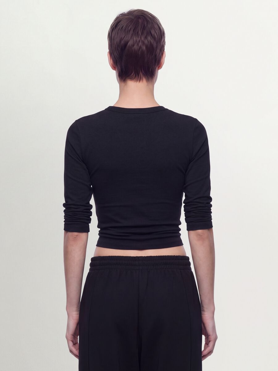Black long-sleeved pure cotton jersey T-shirt, regular fit_3