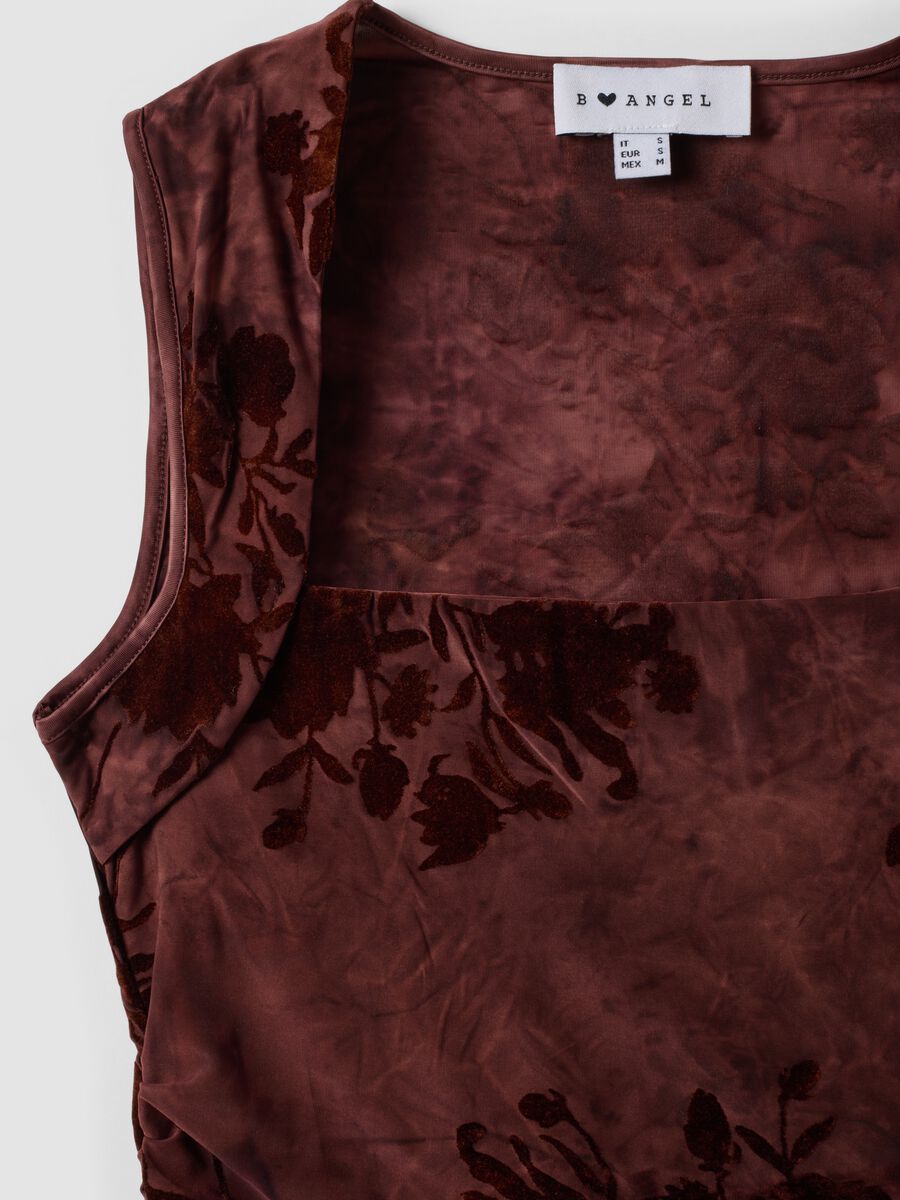Red fitted stretch-fabric top with floral print_6