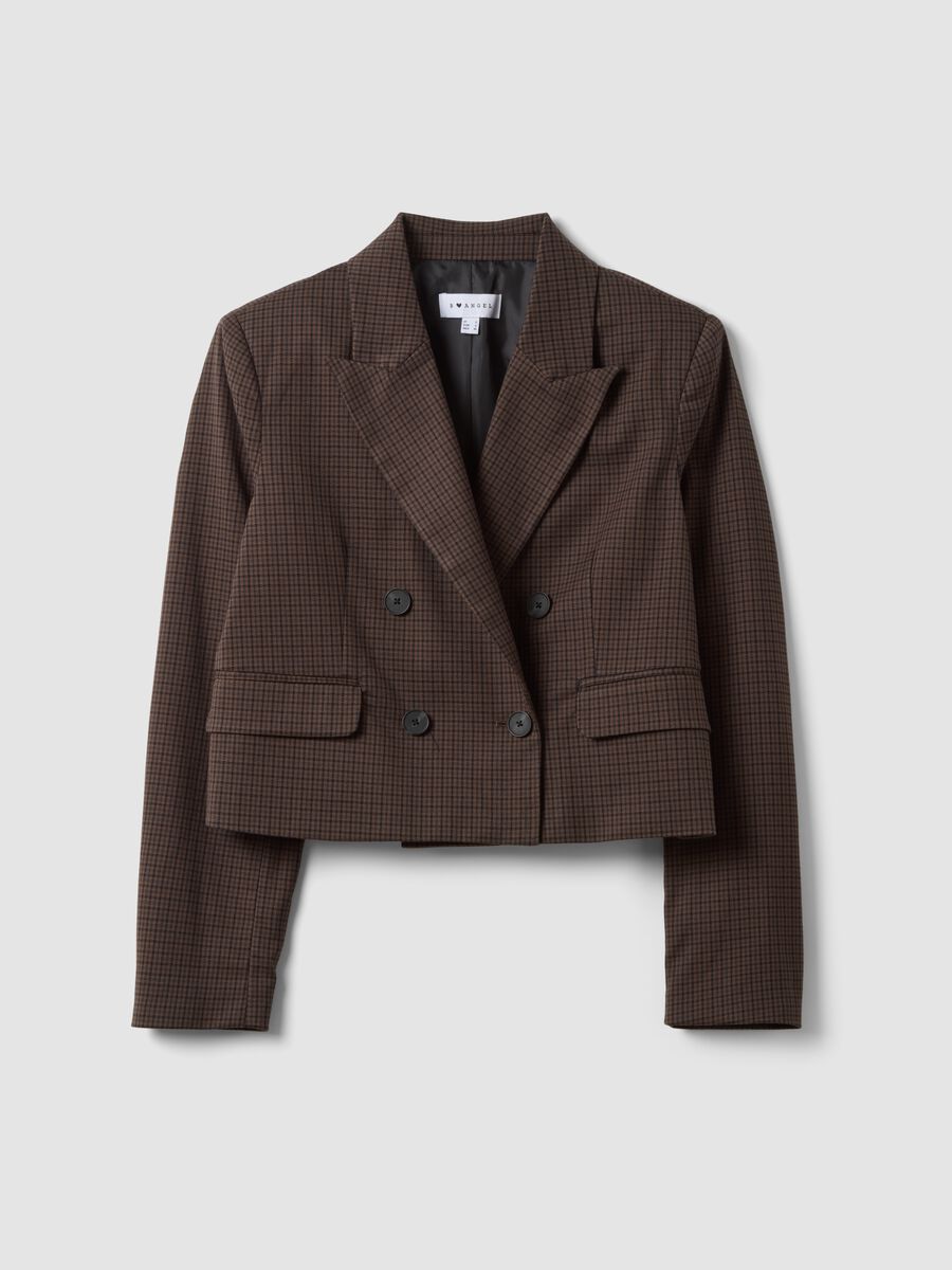Brown stretch viscose cropped blazer_0