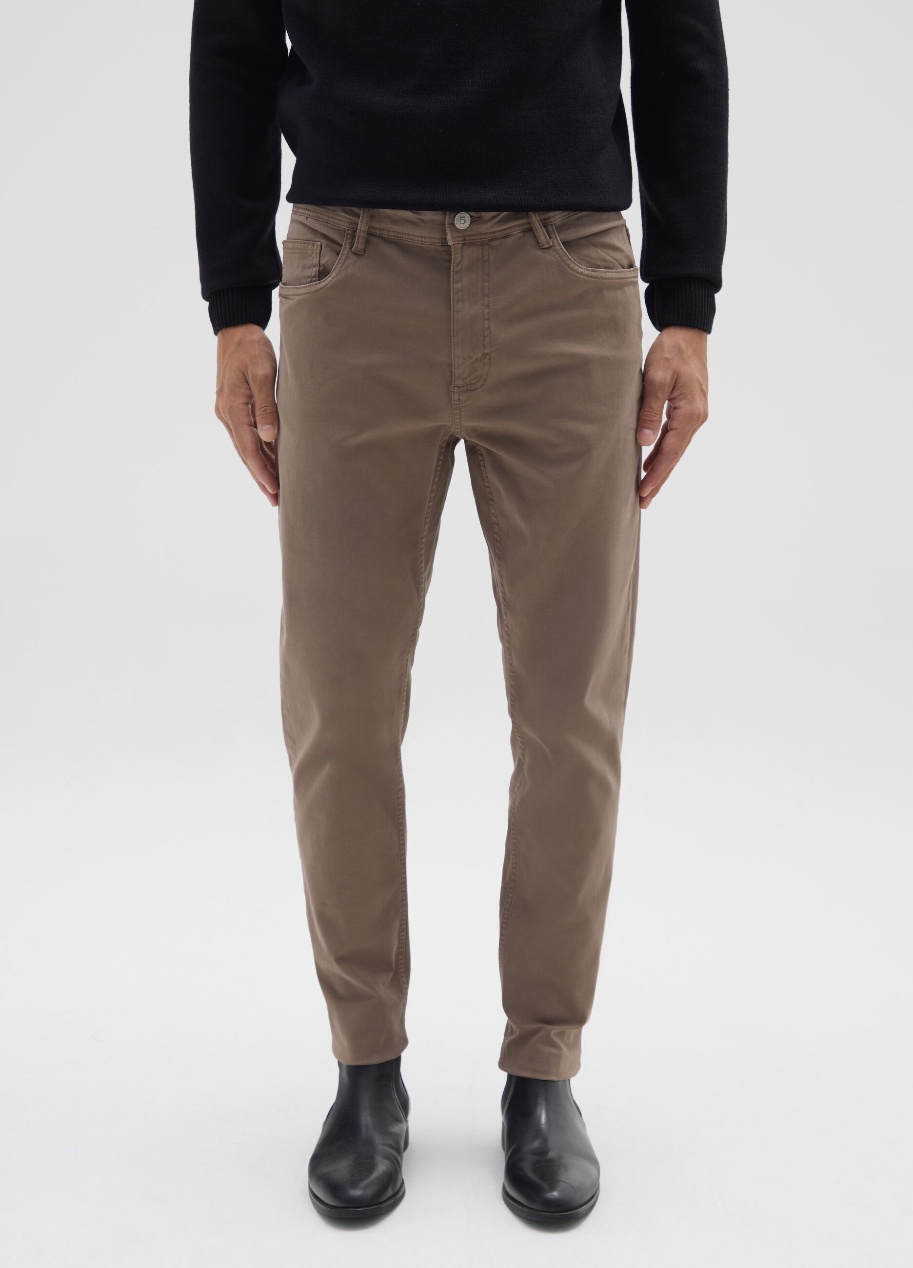 Brown skinny fit stretch cotton trousers