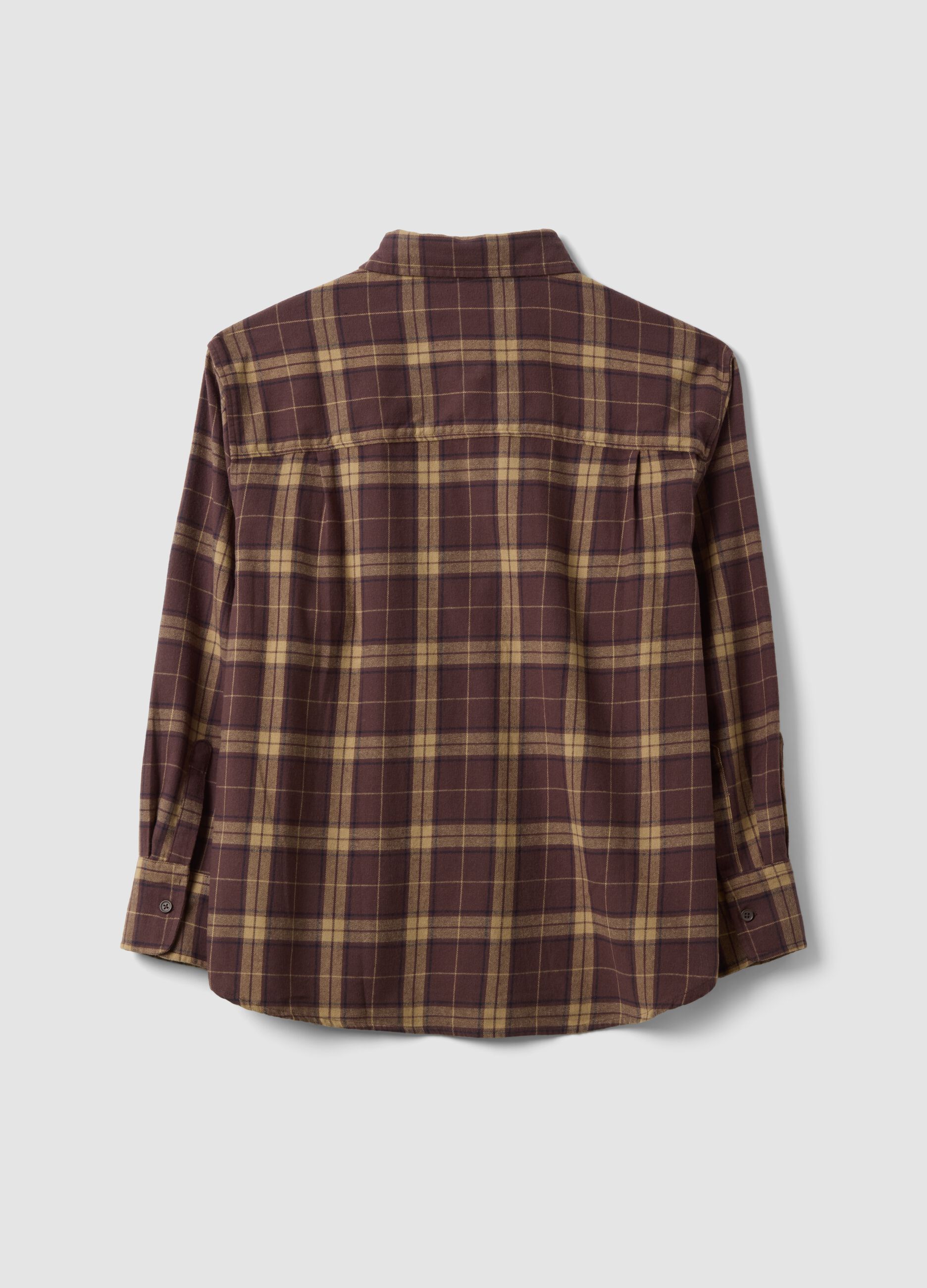 Camicia marrone a quadri in flanella di puro cotone regular fit
