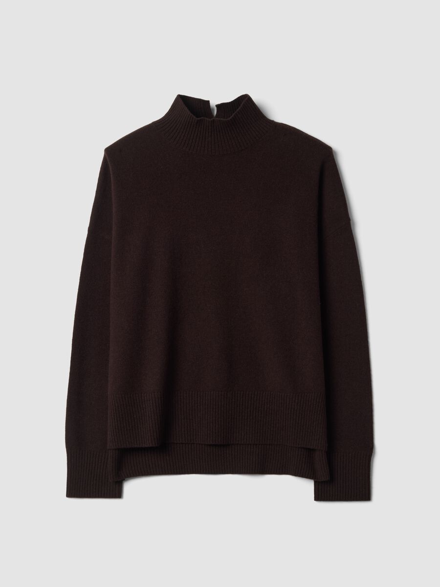 Brown pure wool jumper with high neck, oversized fit_0