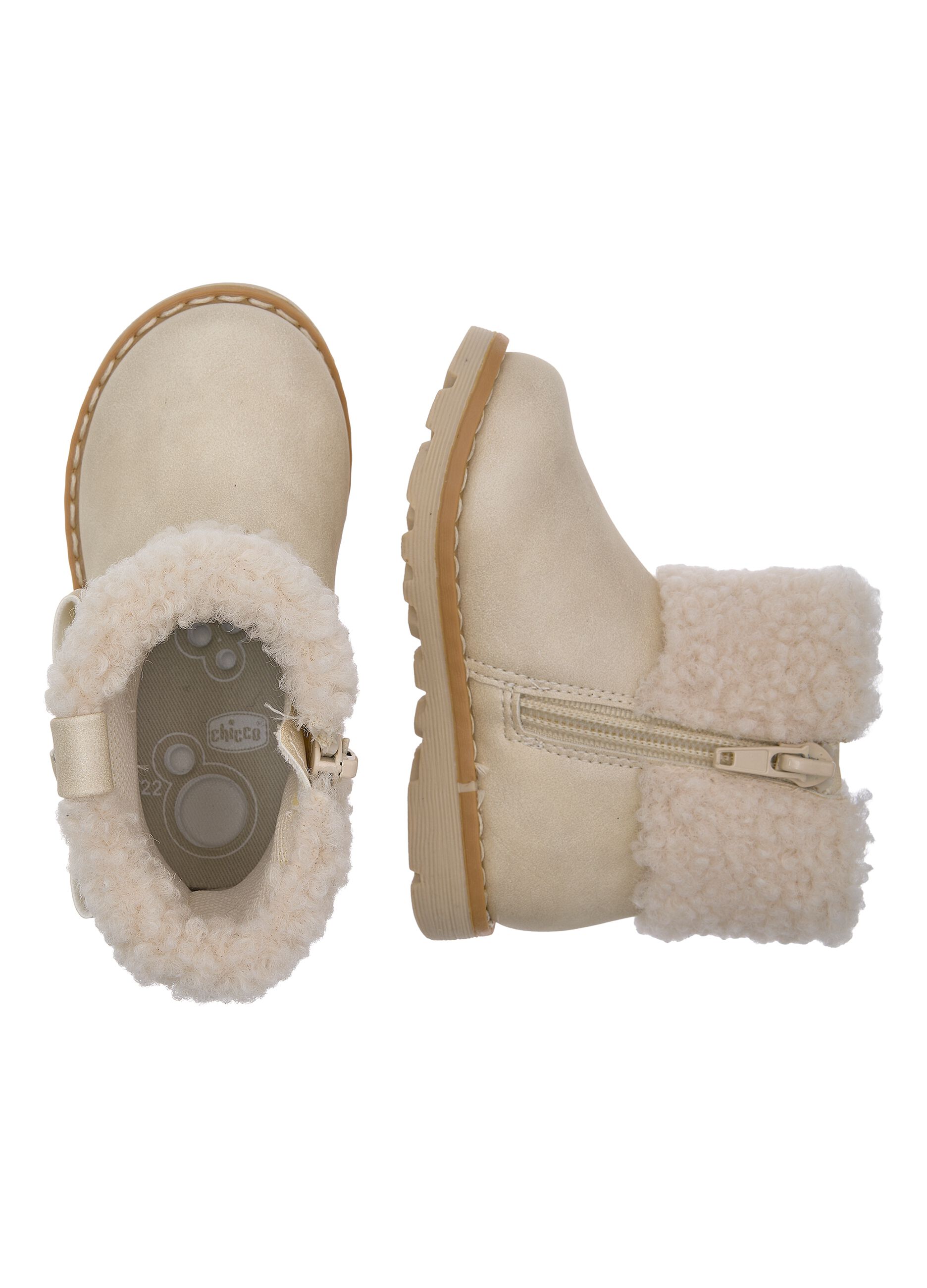 Chicco grey ankle boots with bow and teddy-effect trim