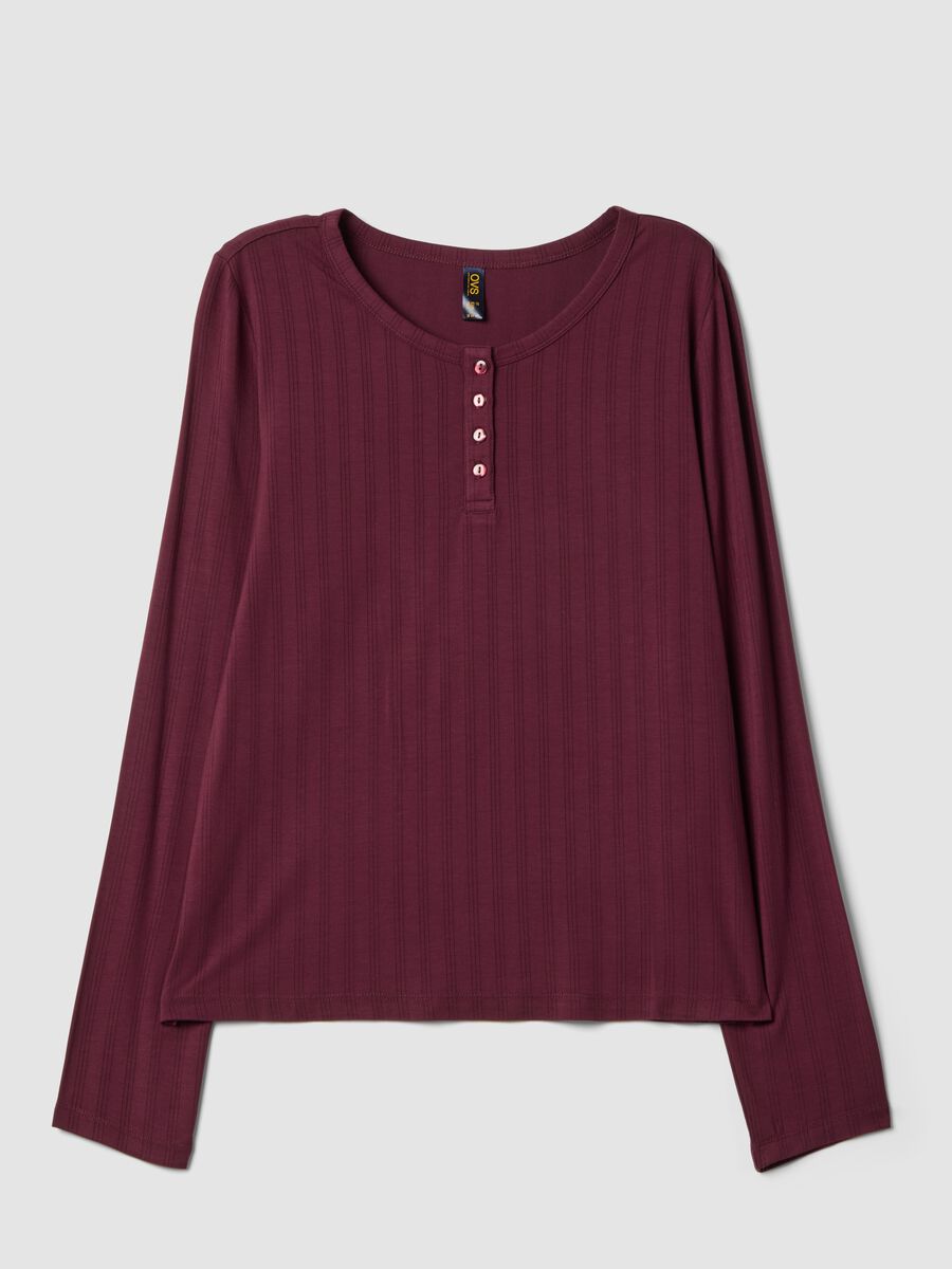 Red ribbed stretch viscose pyjama top_0