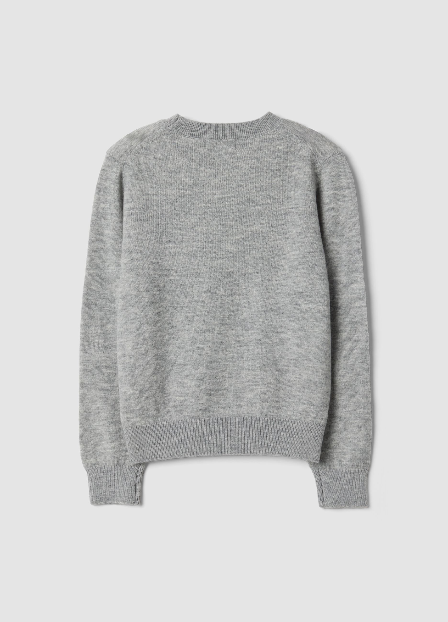 Maglione grigio in pura lana a maniche lunghe regular fit
