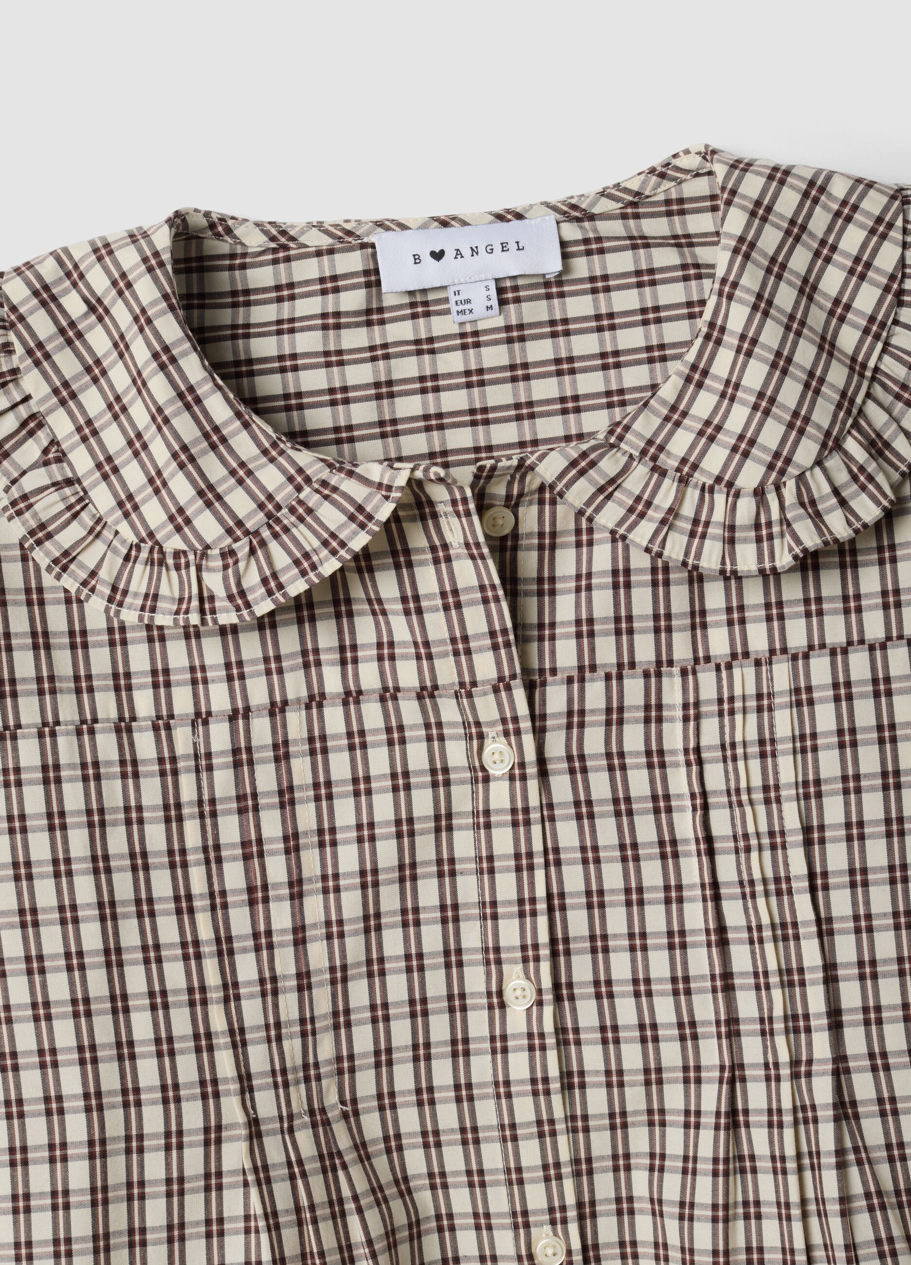 Brown checked cotton-blend poplin shirt