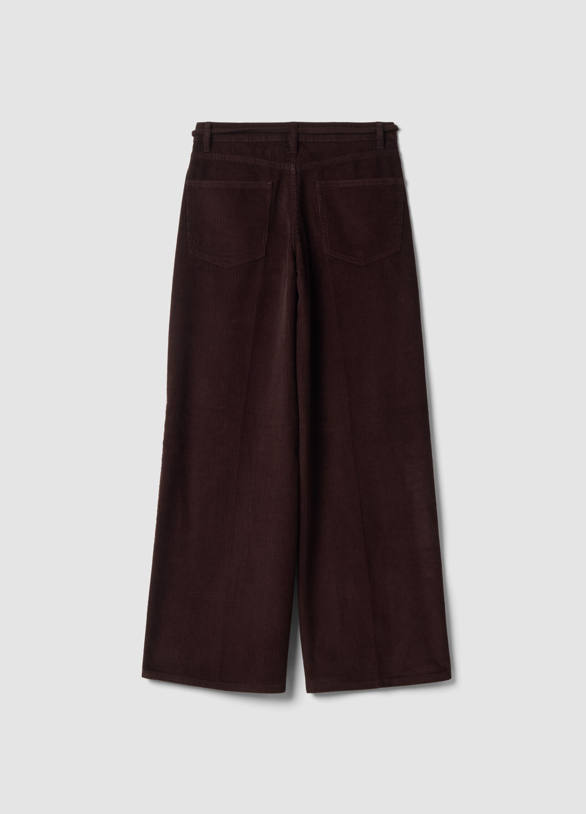 Brown pure cotton corduroy wide-leg trousers