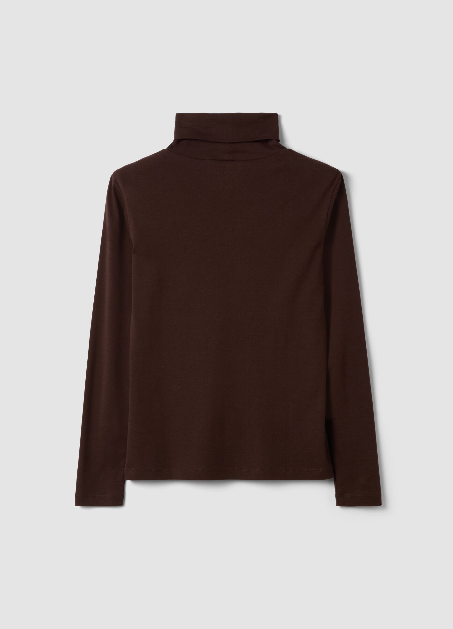 Brown pure cotton crew-neck T-shirt
