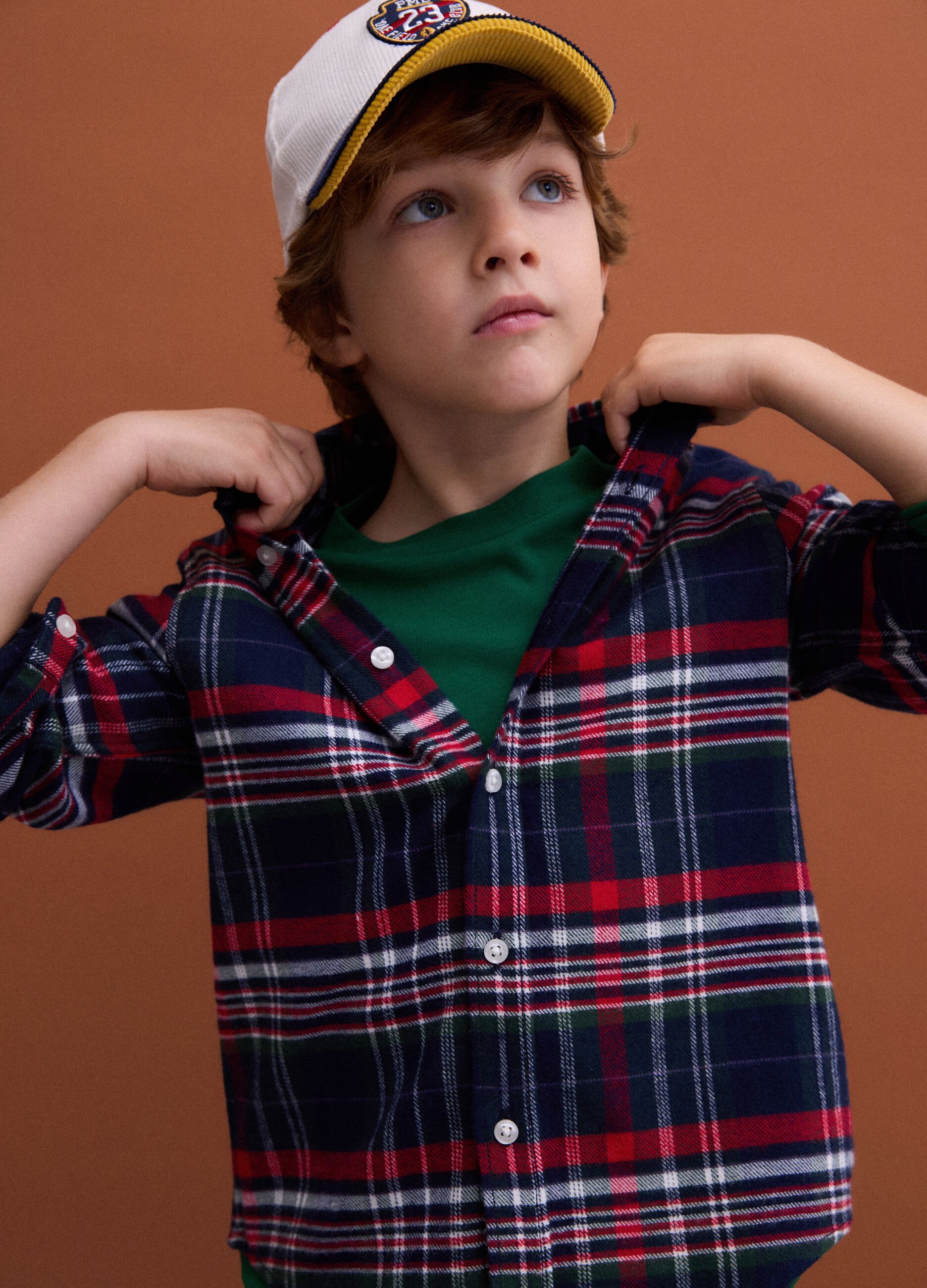 Blue and green checked pure cotton shirt