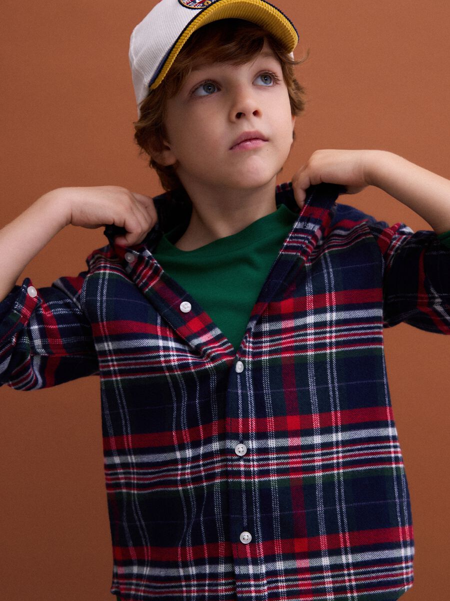 Blue and green checked pure cotton shirt_1