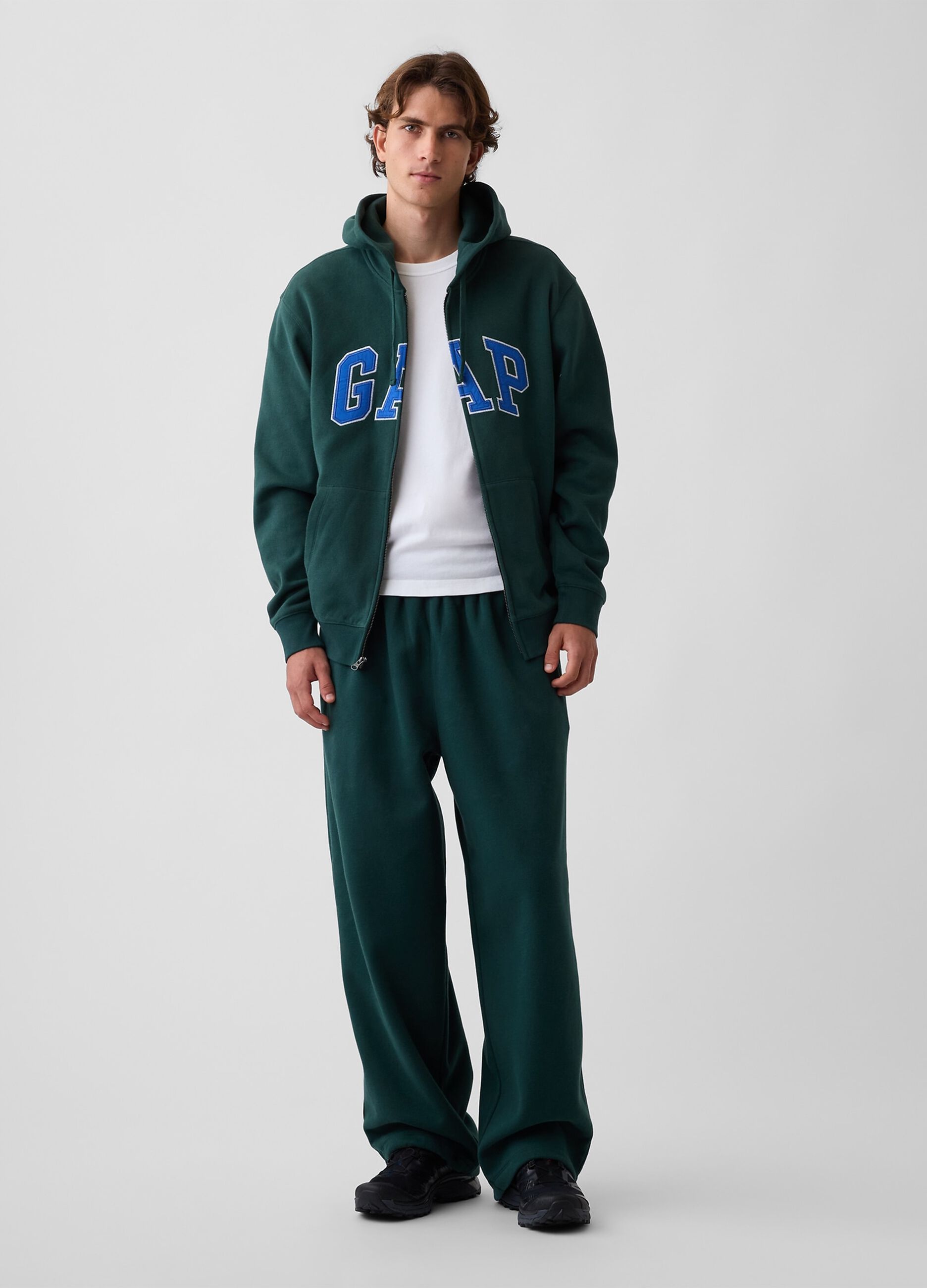 Pantaloni verdi in misto cotone con gamba ampia