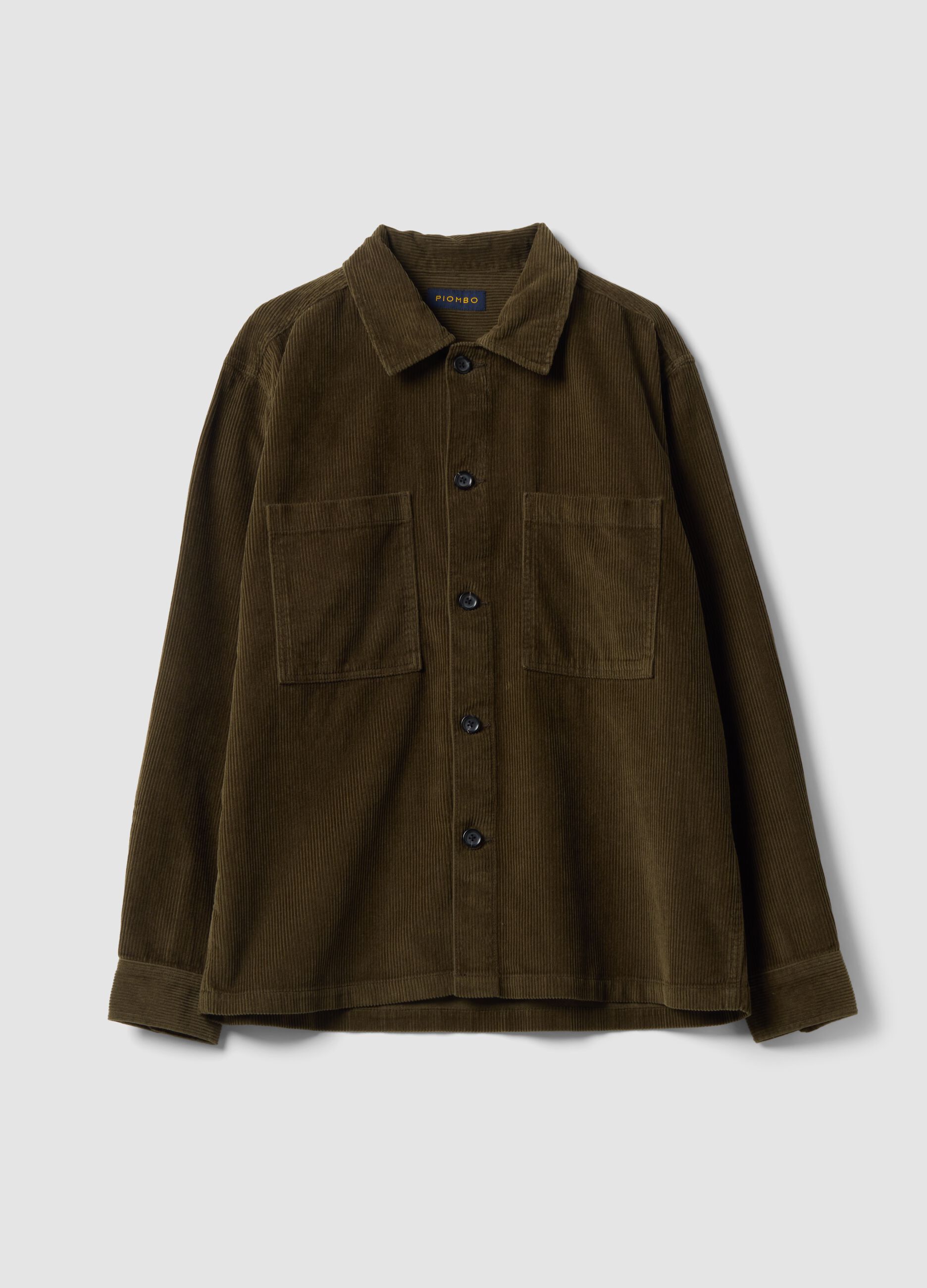 Brown ribbed pure cotton shacket with buttons, oversized fit