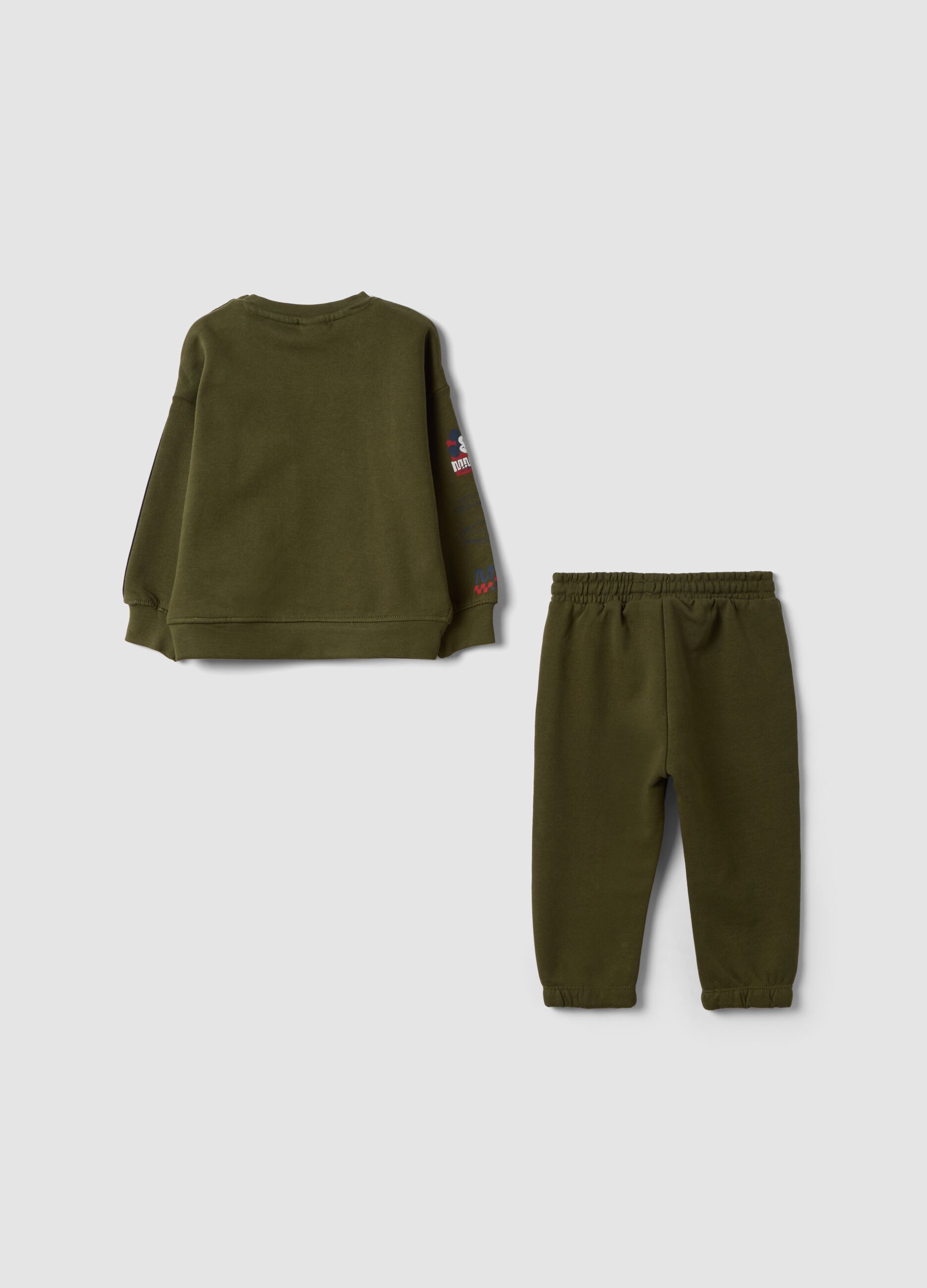 Completo jogging verde in puro cotone con stampa Mickey