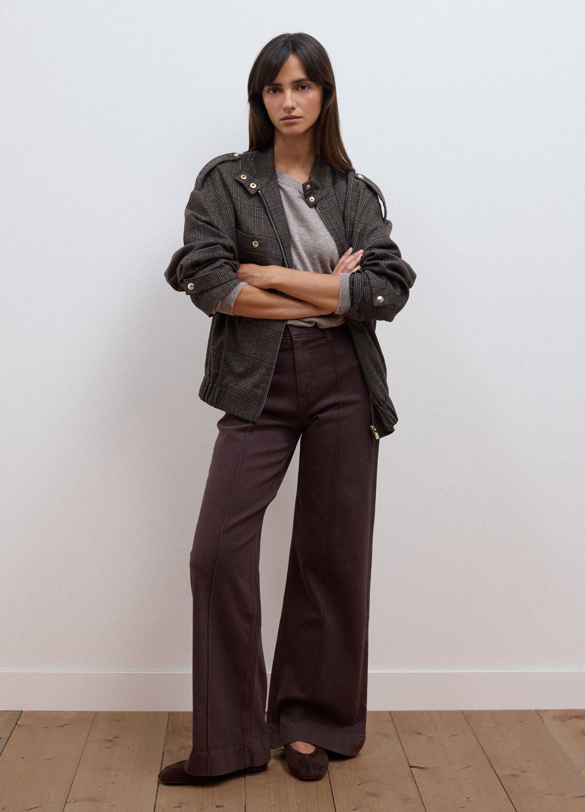 Brown wide-leg jeans in stretch cotton twill