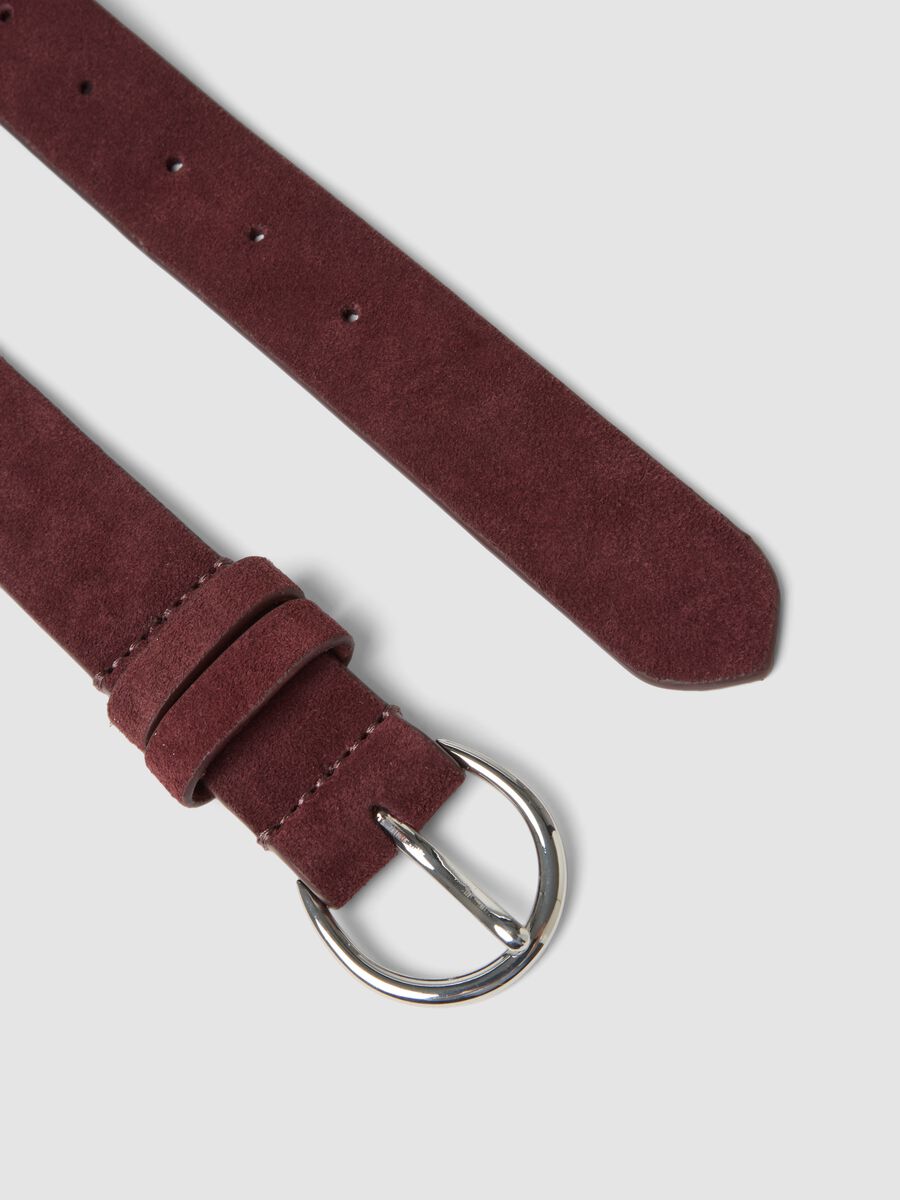 Red genuine leather belt with oval buckle_1