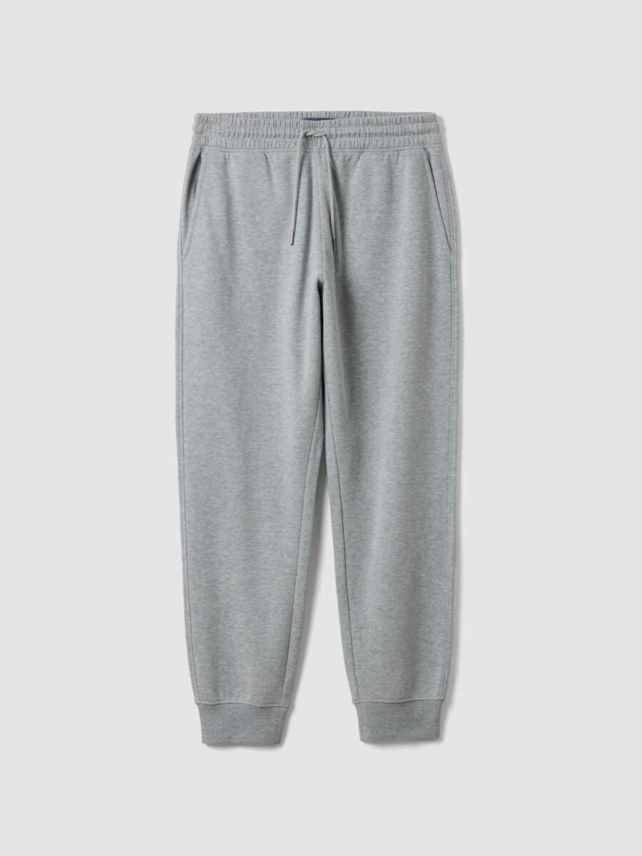 Grey cotton-blend joggers with cuffed hems and drawstring waist_0