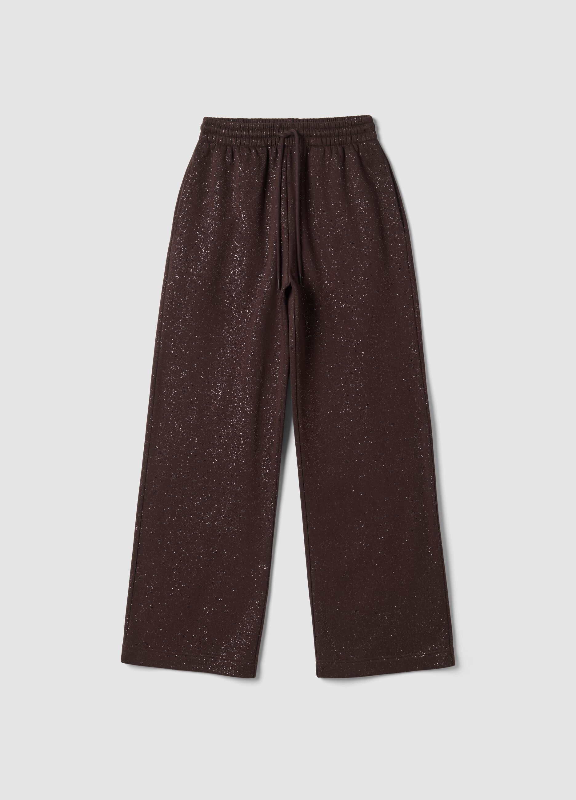 Brown wide-leg cotton-blend trousers with lurex