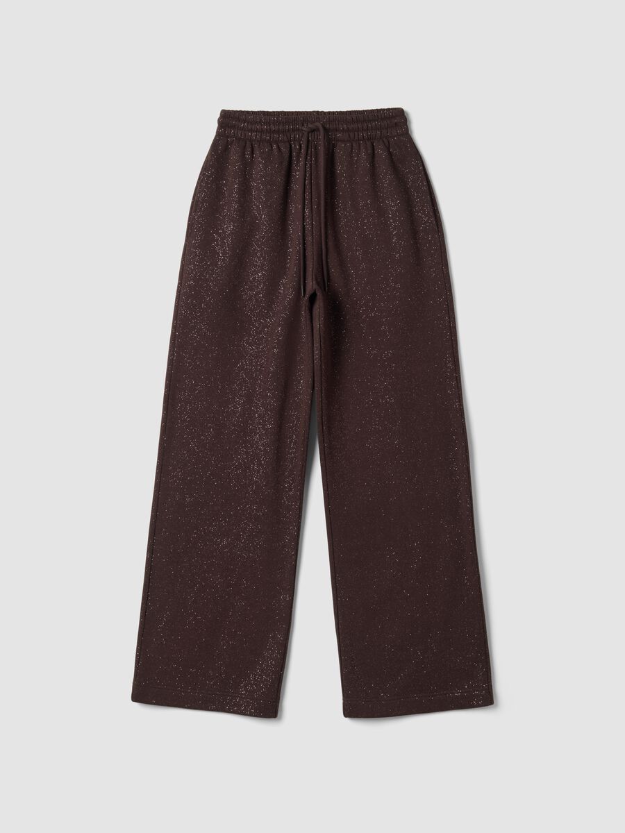 Brown wide-leg cotton-blend trousers with lurex_0