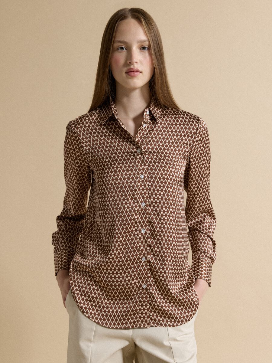Brown stretch-fabric shirt with regular fit graphic print_0
