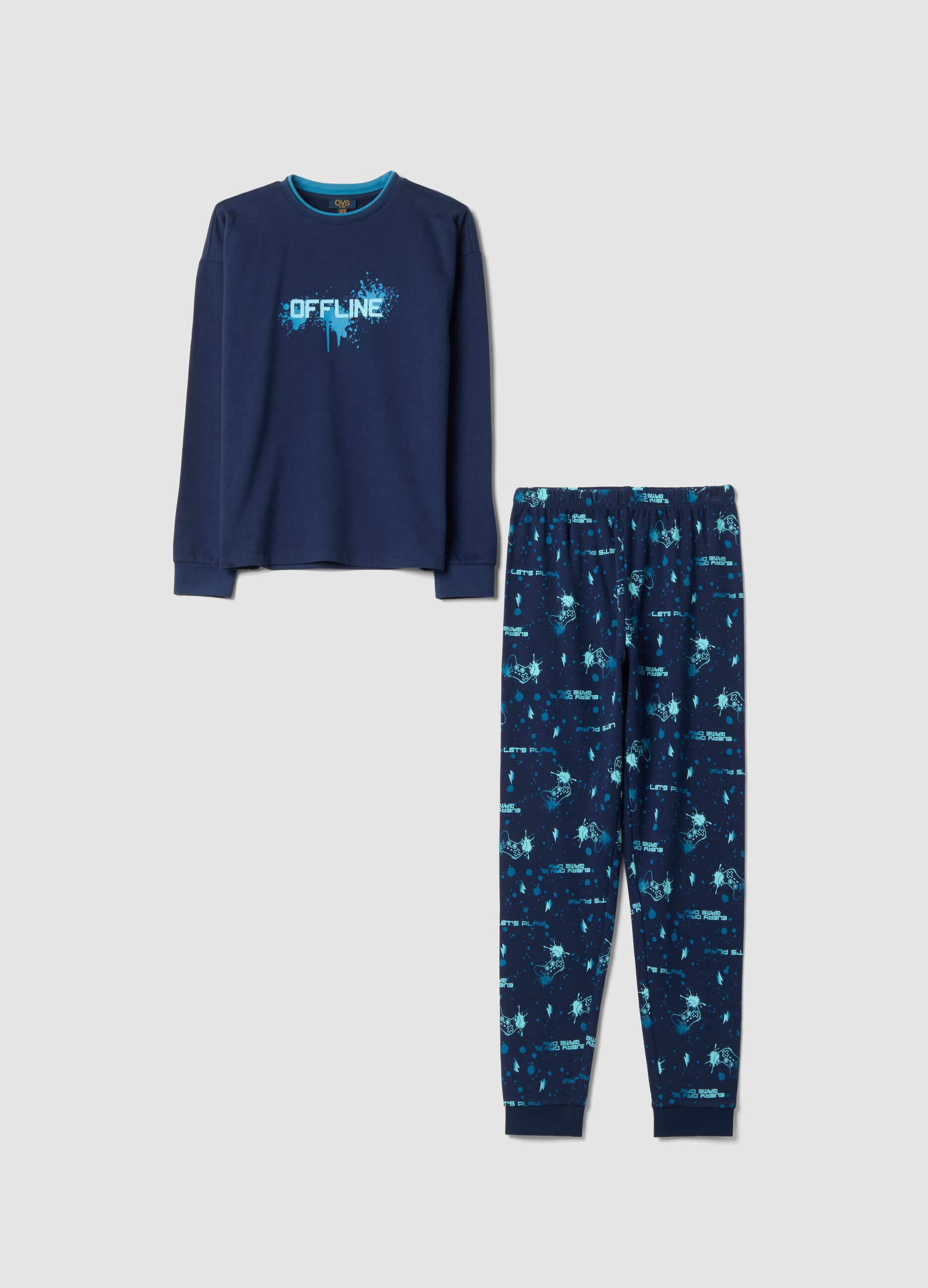 Pigiama blu navy in puro cotone organico con girocollo