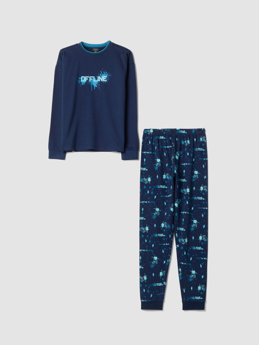Navy blue organic cotton crew-neck pyjamas_0