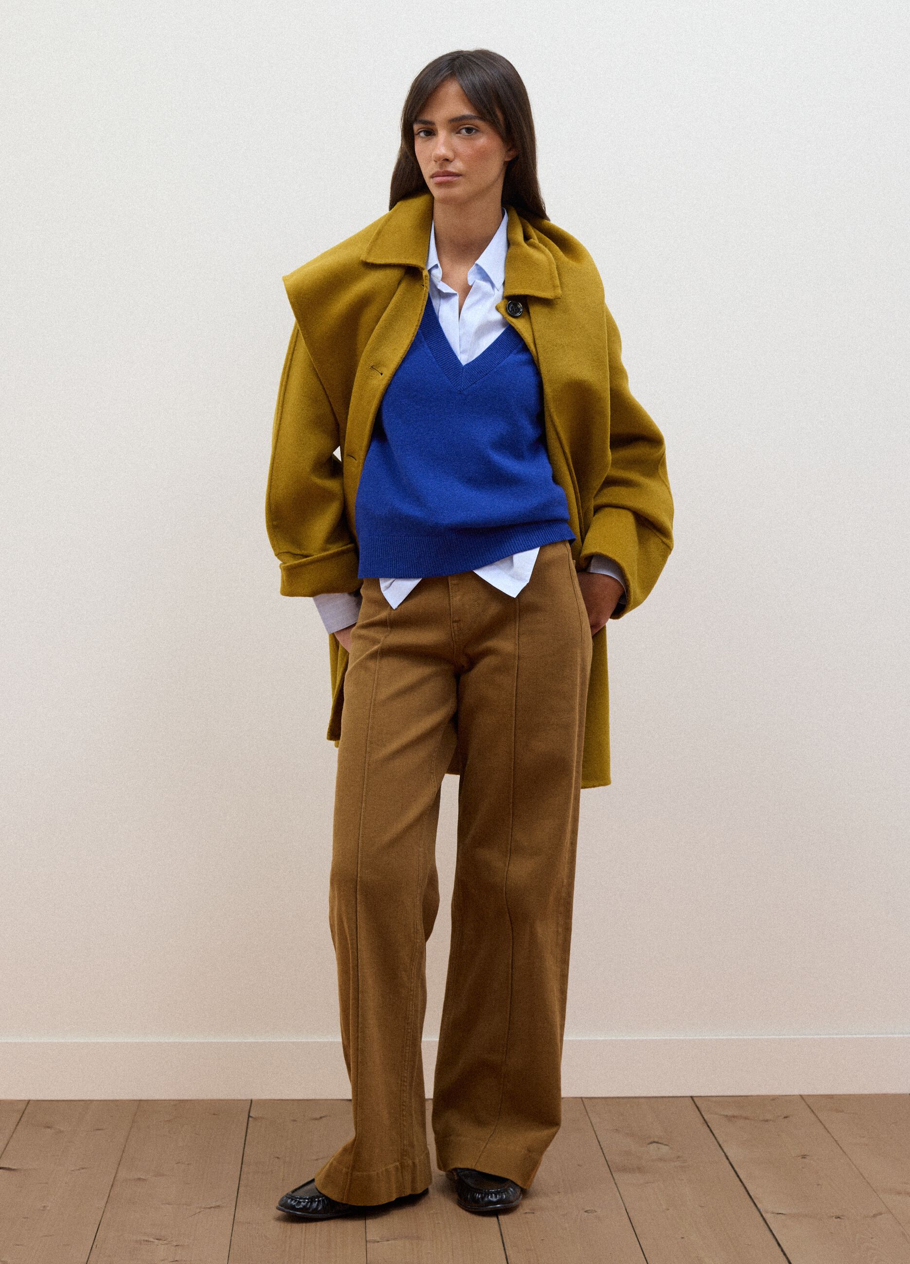 Yellow wool-blend coat with button fastening