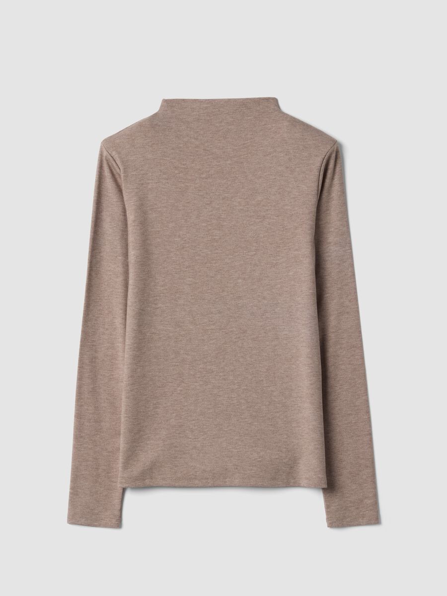 T-shirt beige in viscosa elasticizzata con girocollo_6