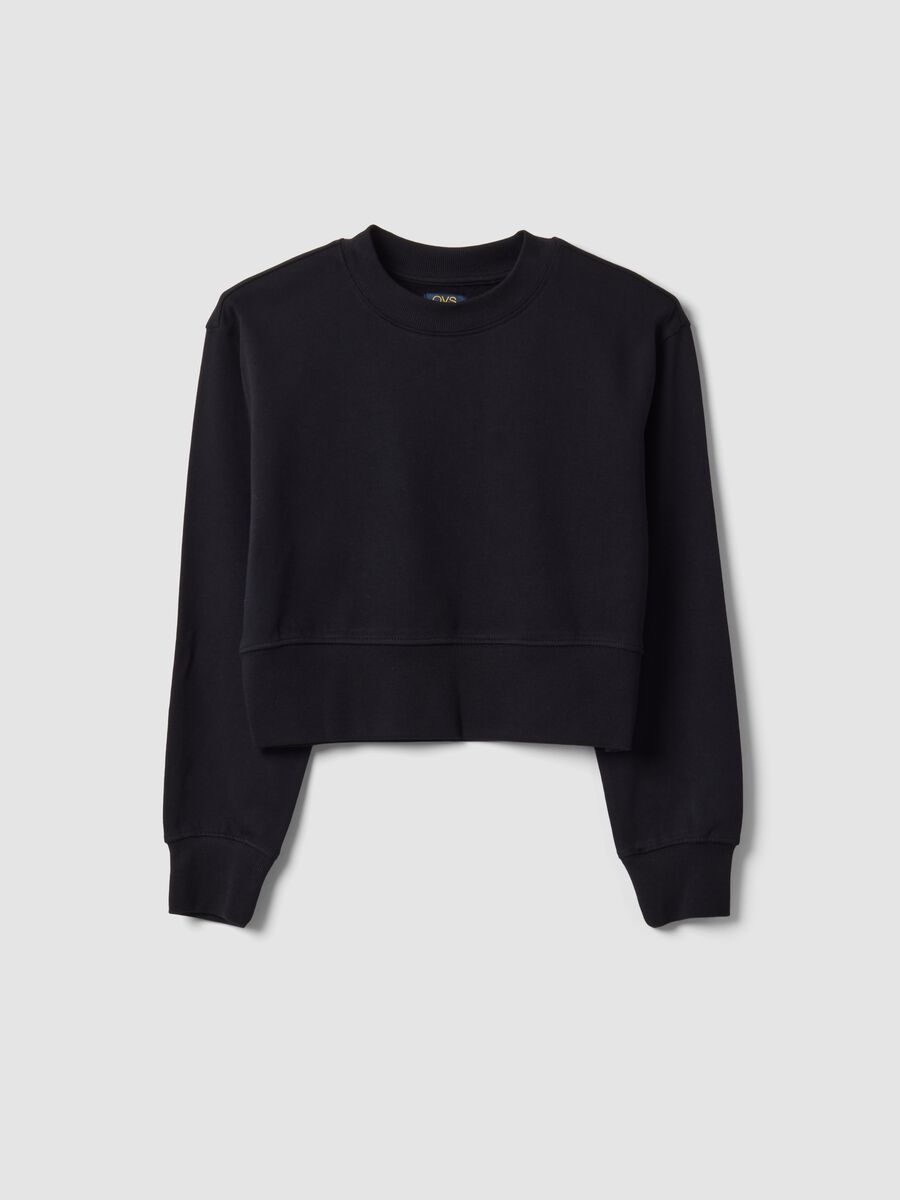 Black sweatshirt in organic cotton and viscose blend with ribbed collar_3