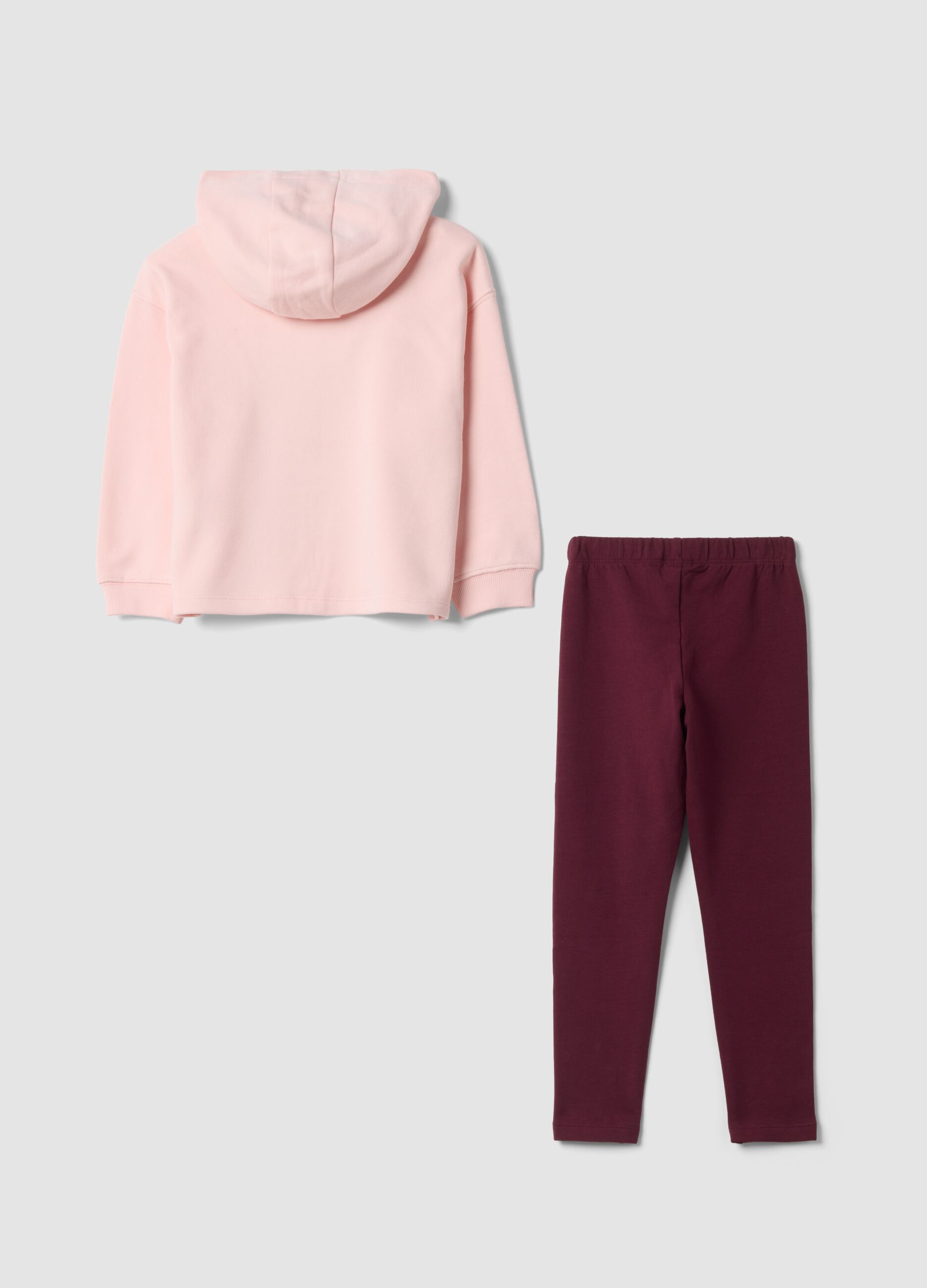 Completo rosa in misto cotone con cappuccio e stampa Stitch