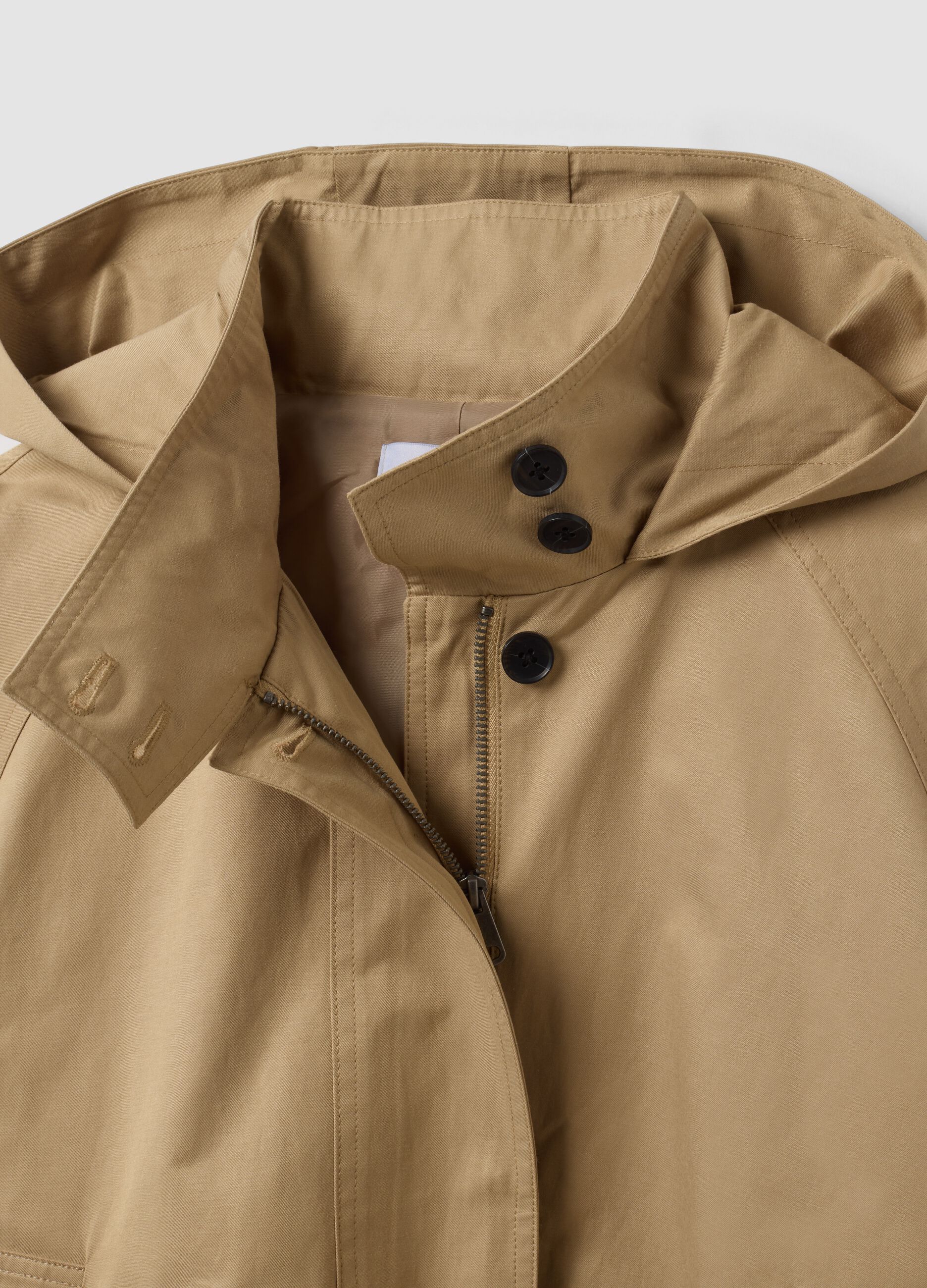 Beige cotton-blend parka with hood, regular fit