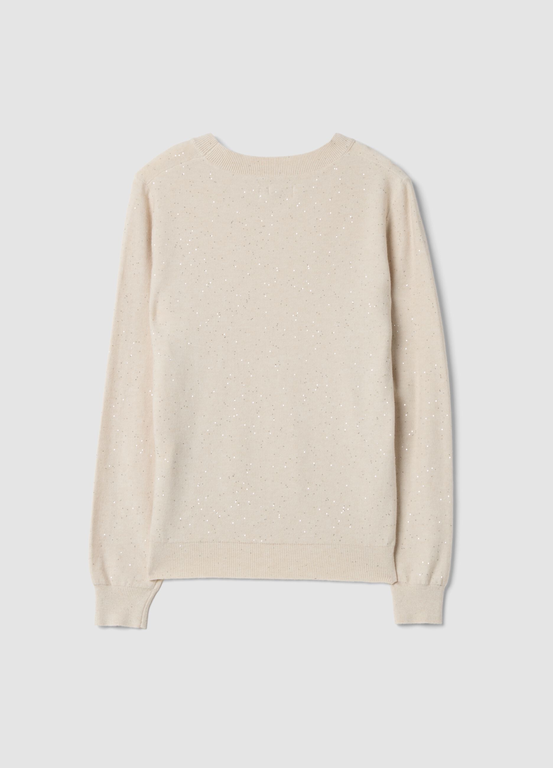 Camel viscose-blend jumper with sequins, regular fit