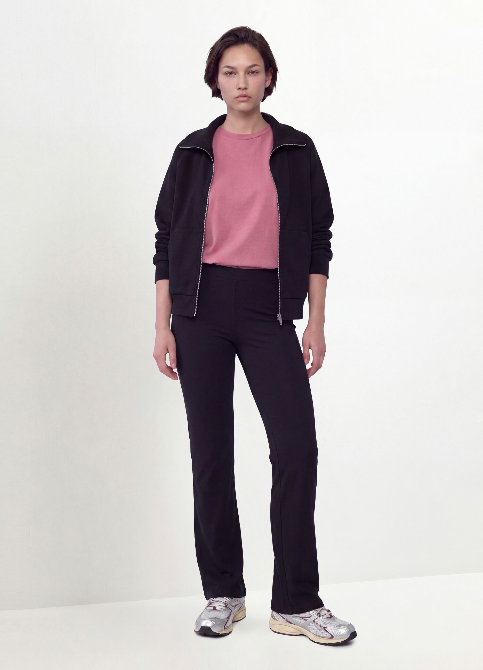 Black flared leggings in stretch cotton