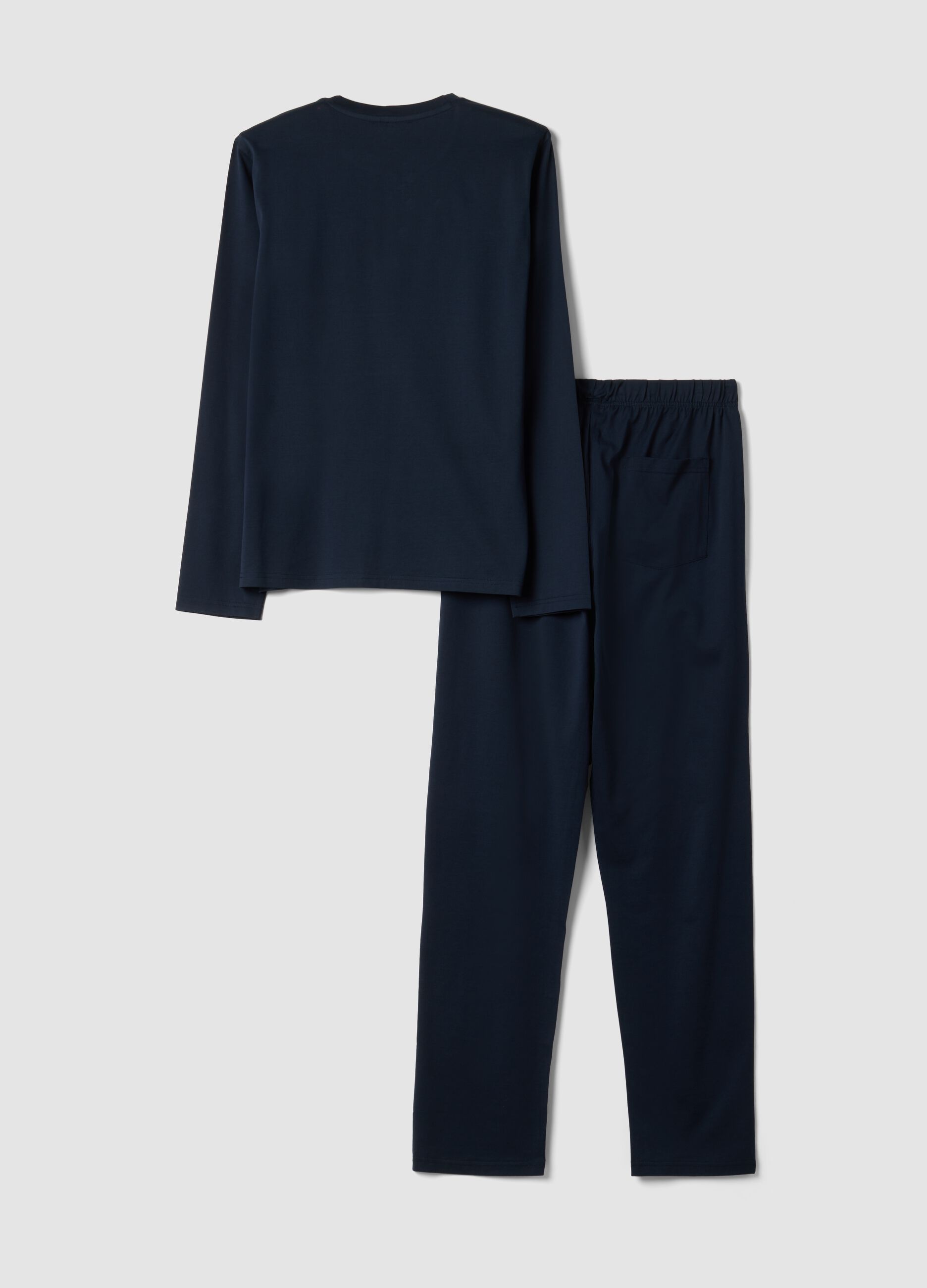 Pigiama blu in puro cotone organico con scollo serafino regular fit