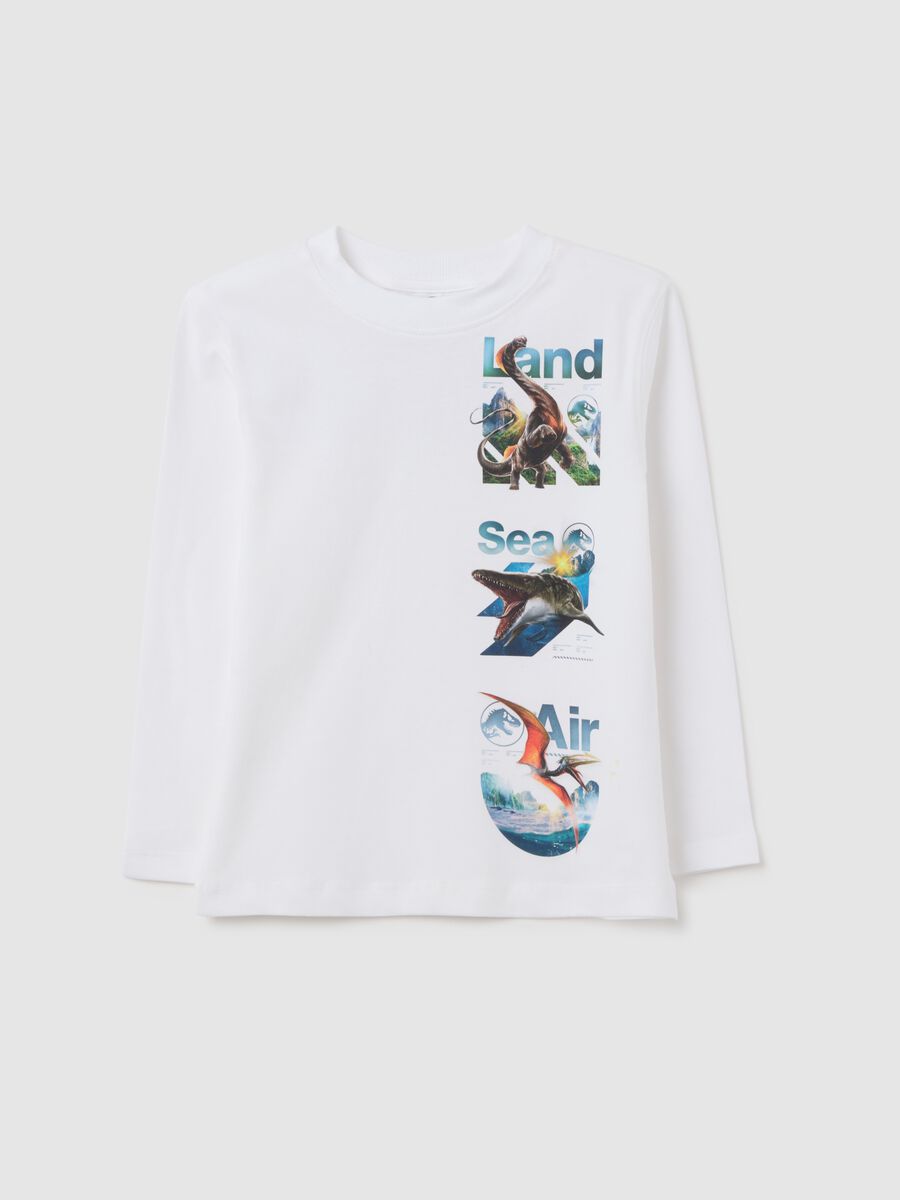 Children's pure cotton white regular fit T-shirt with Jurassic World print_0