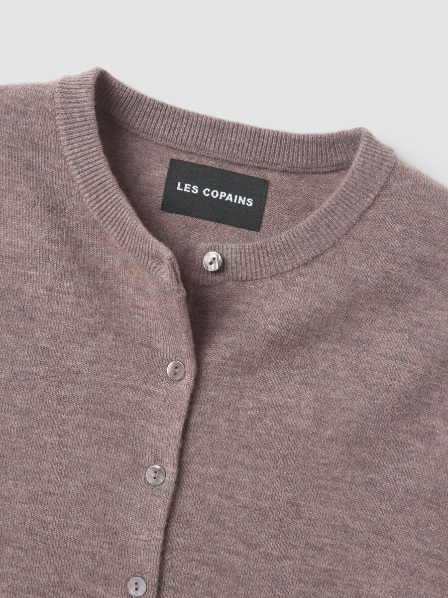 Grey pure wool crew-neck cardigan with buttons, regular fit_5