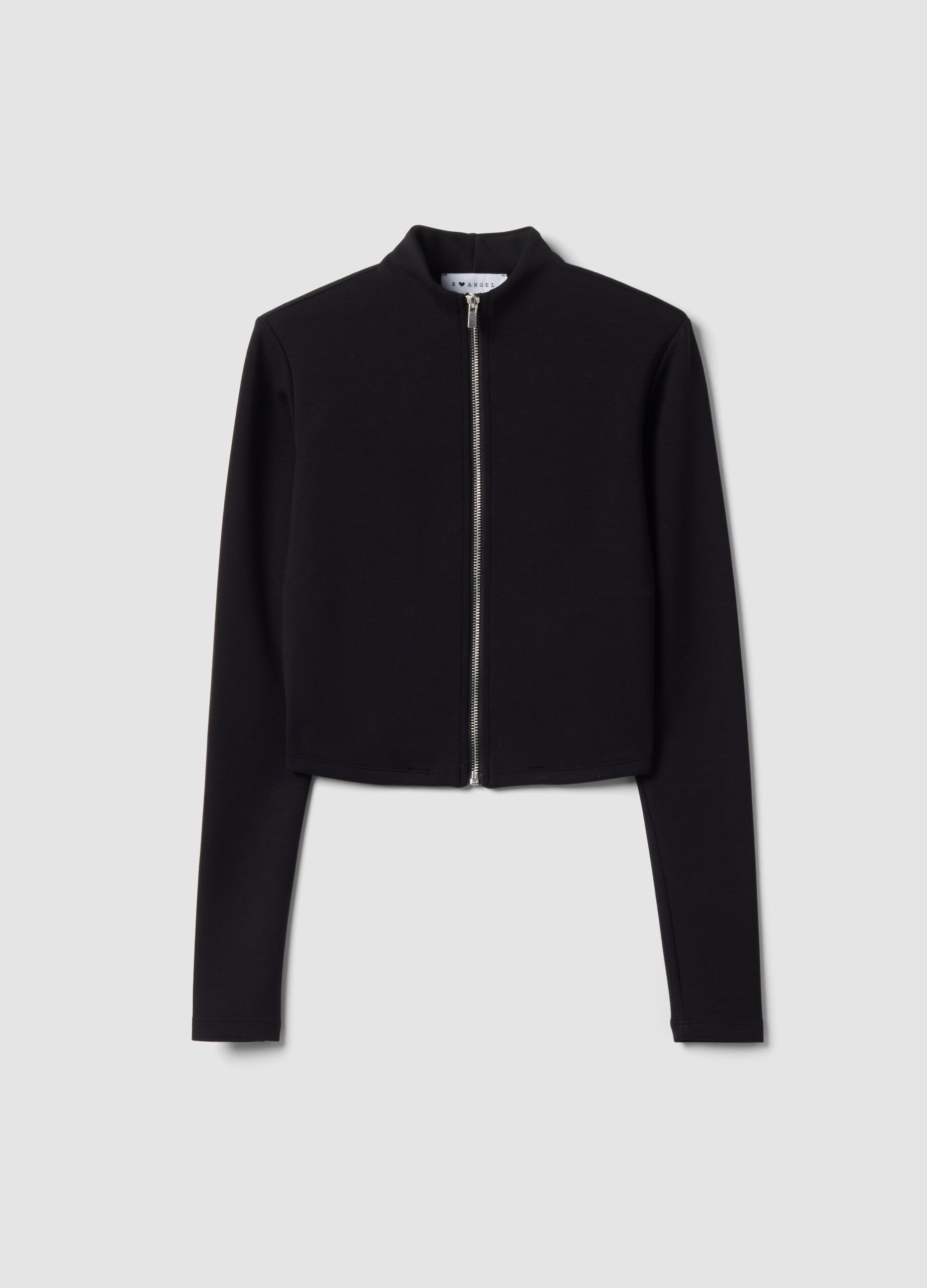 Black stretch modal sweatshirt with high neck
