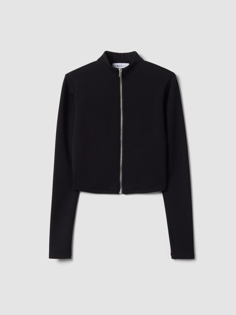 Black stretch modal sweatshirt with high neck_0