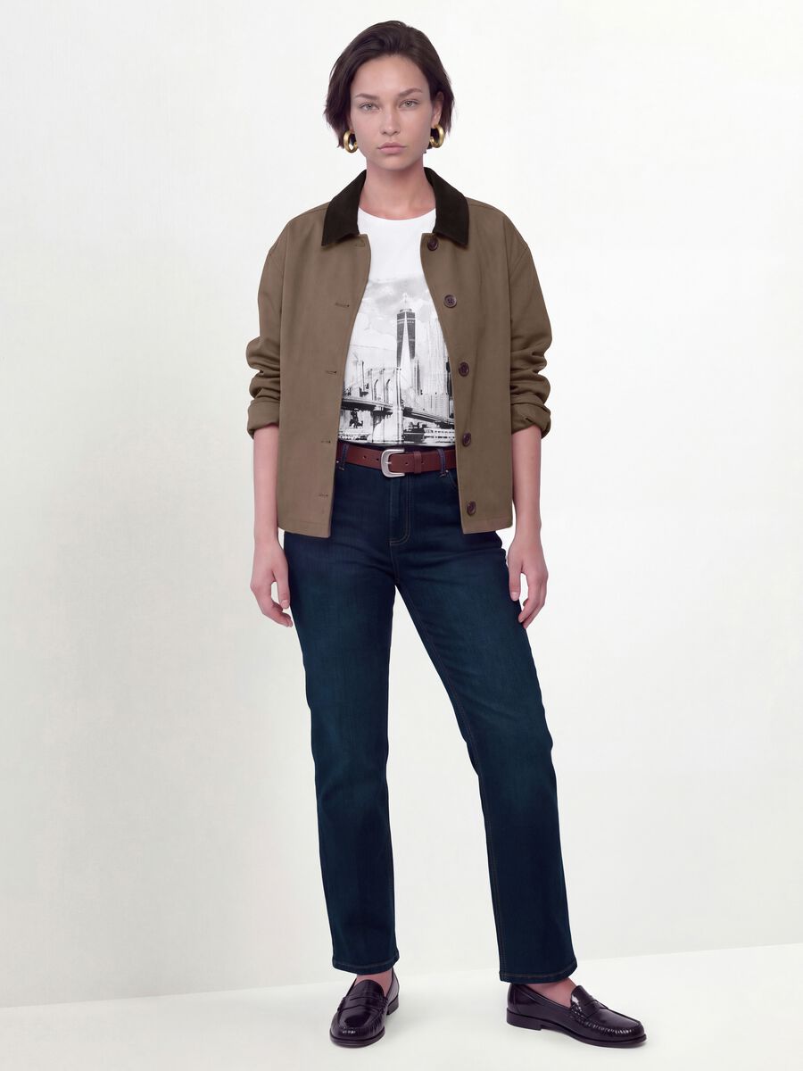 Brown pure cotton jacket with contrasting collar, regular fit_2