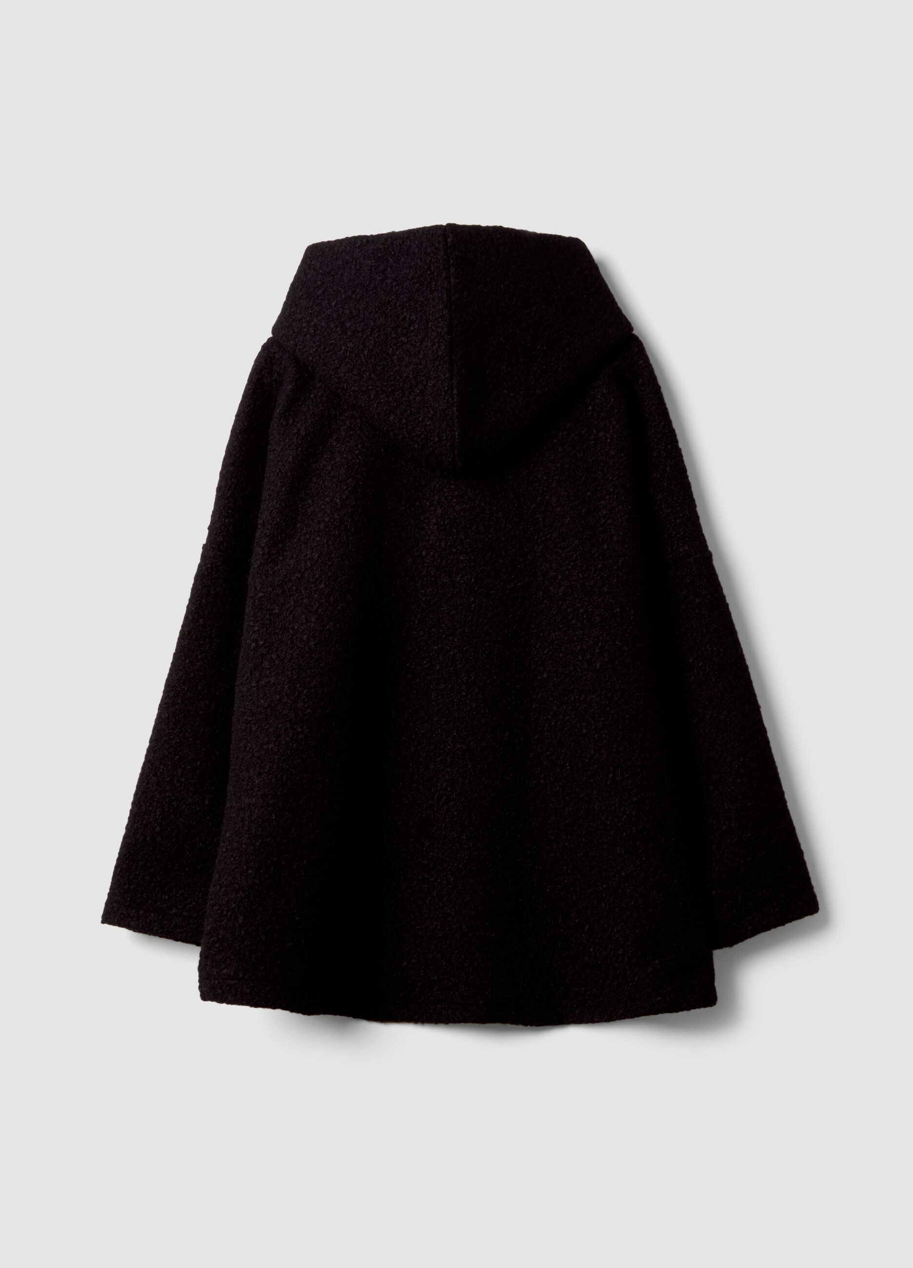 Black regular-fit coat with hood and buttons