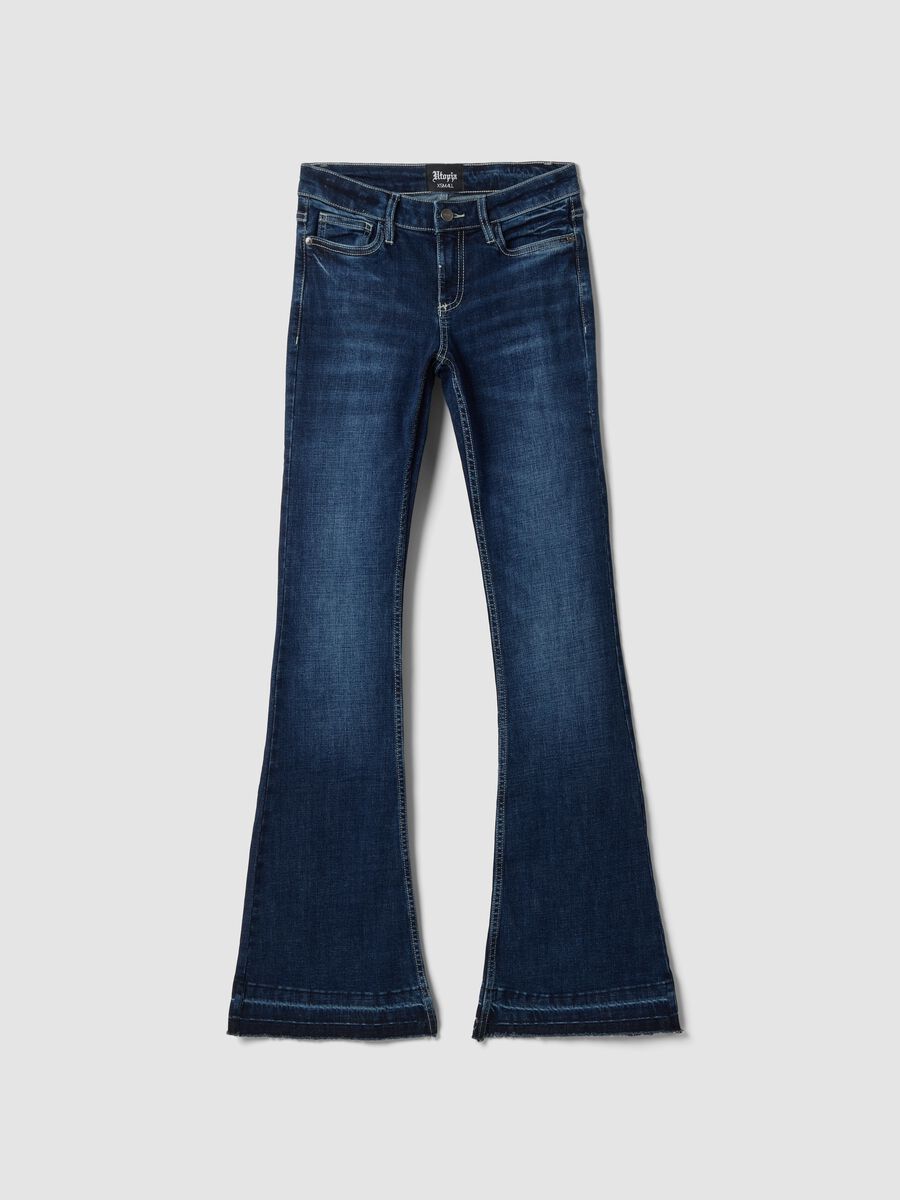 Slim Flare Dark Blue Washed Denim Jeans_1