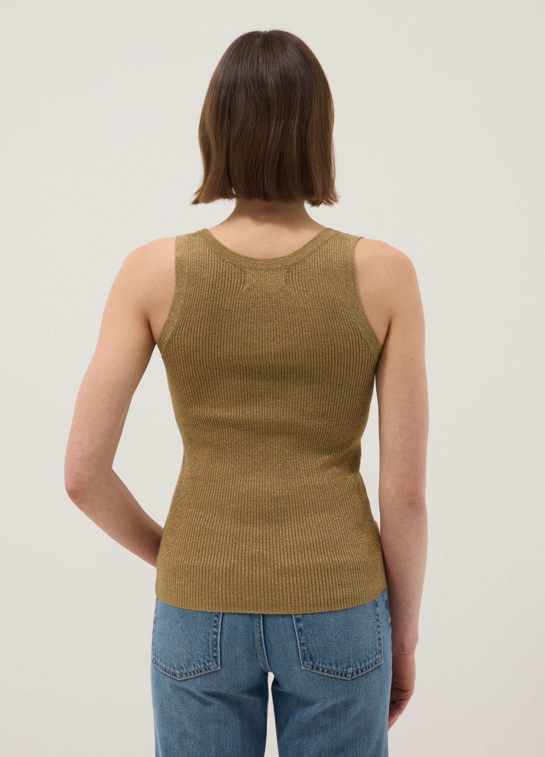 Brown viscose blend fitted tank top