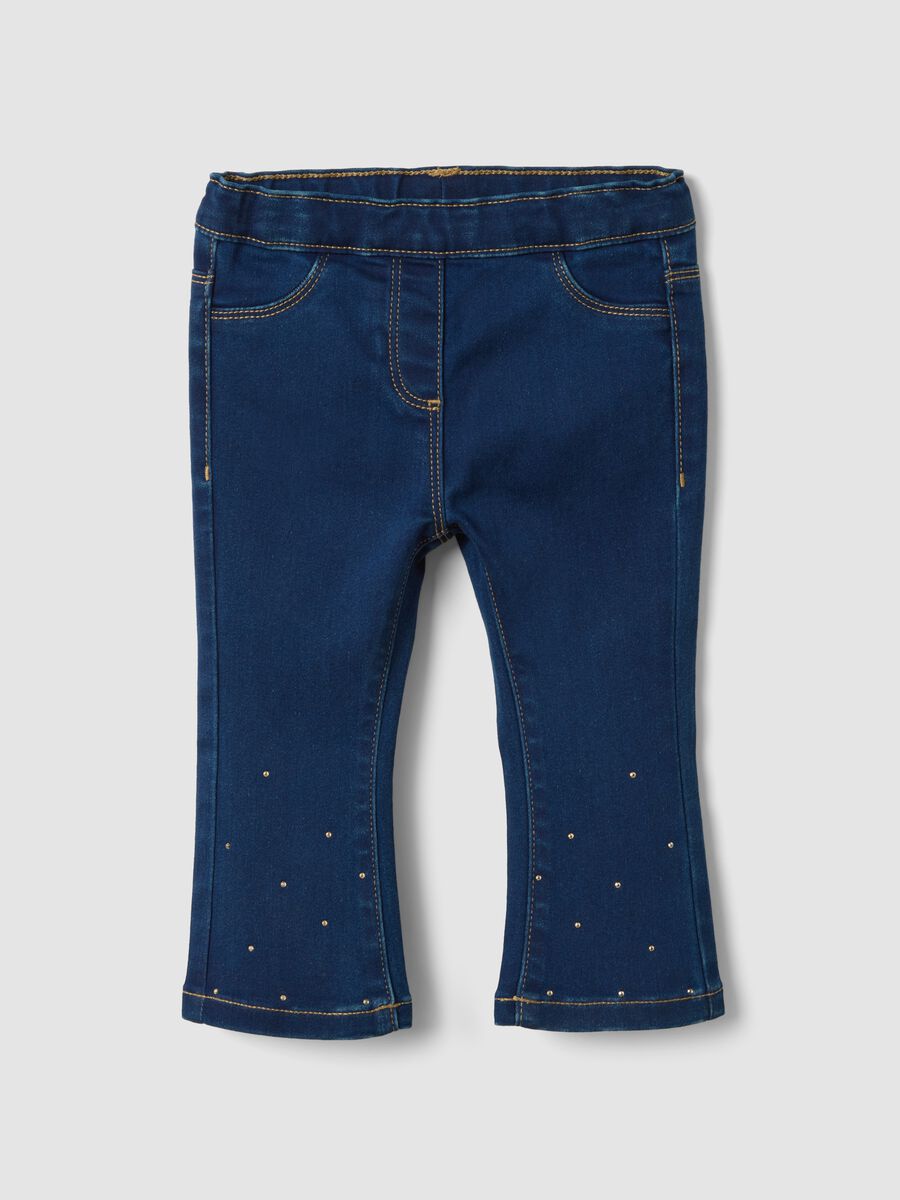 Blue flared stretch-cotton jeggings with glitter for baby girl_0
