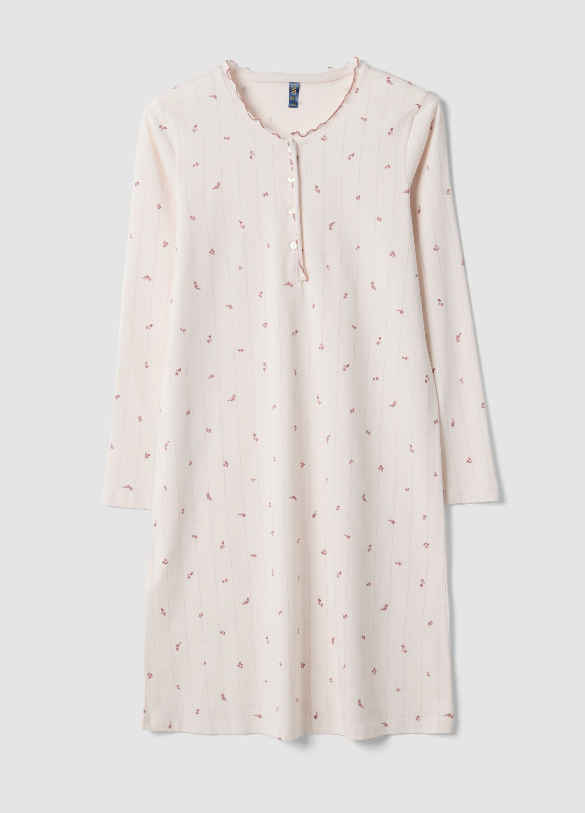 Pink pure organic cotton nightdress with round neckline