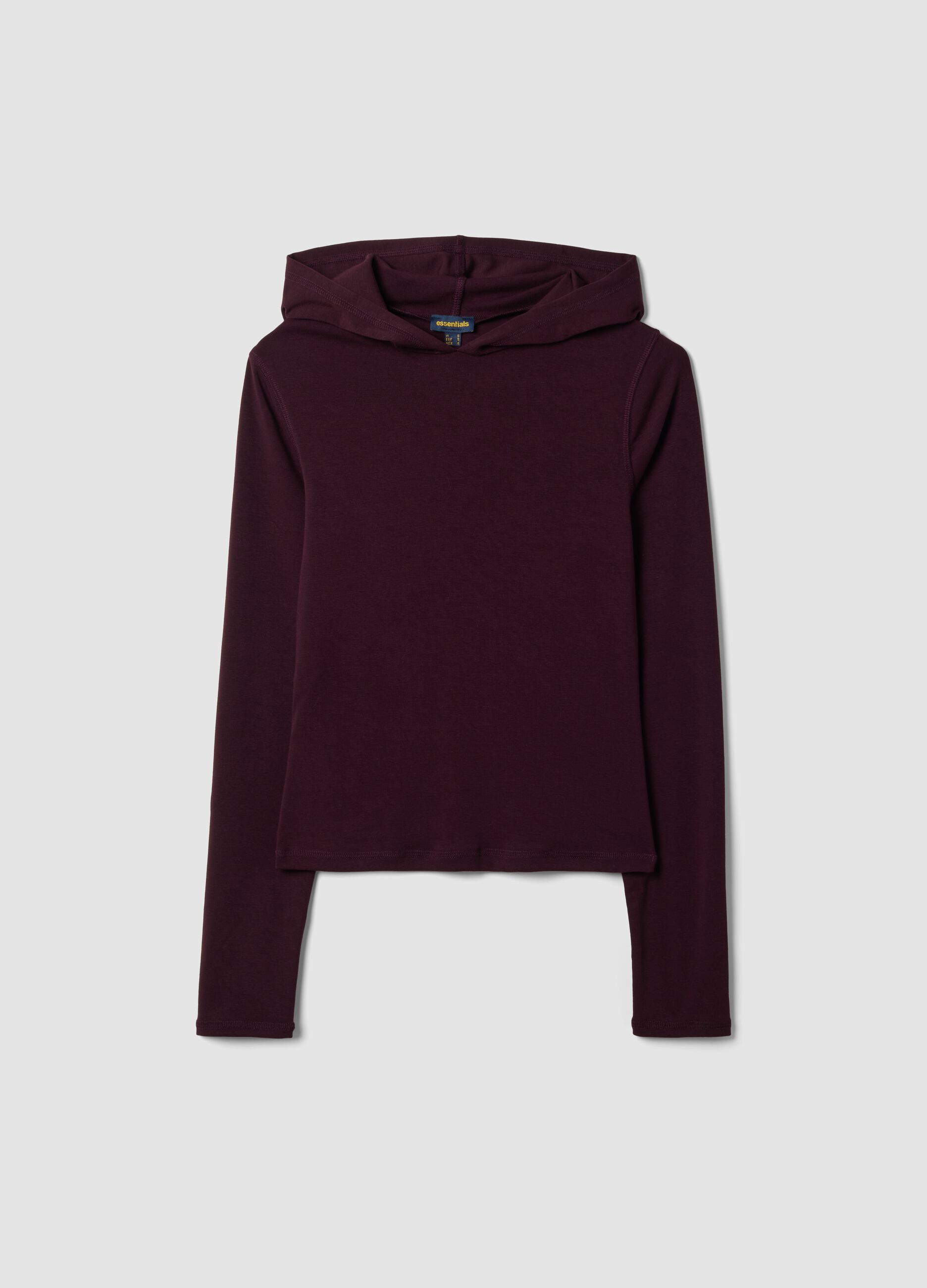 Purple stretch-viscose crew-neck top with hood
