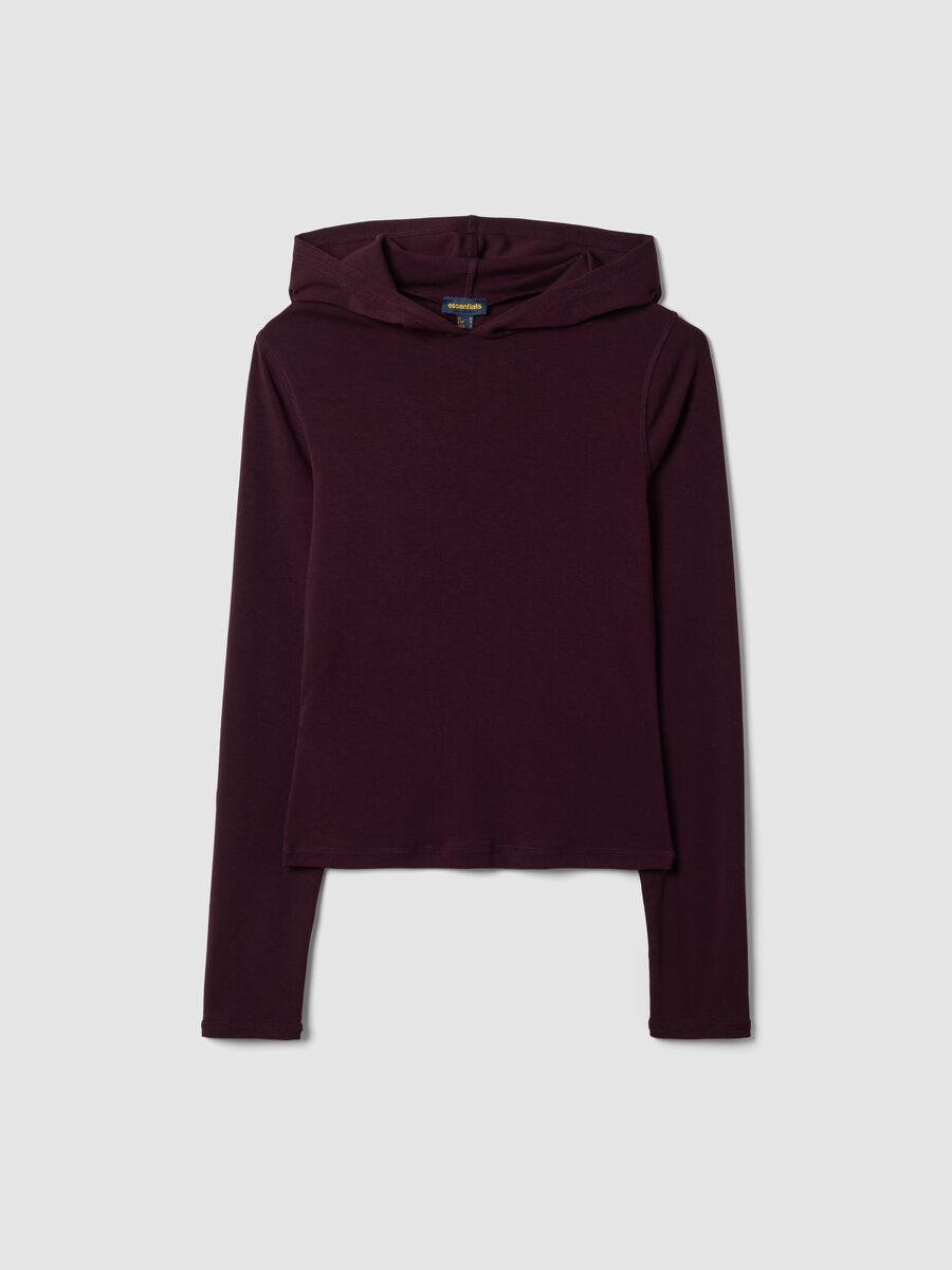 Purple stretch-viscose crew-neck top with hood_0