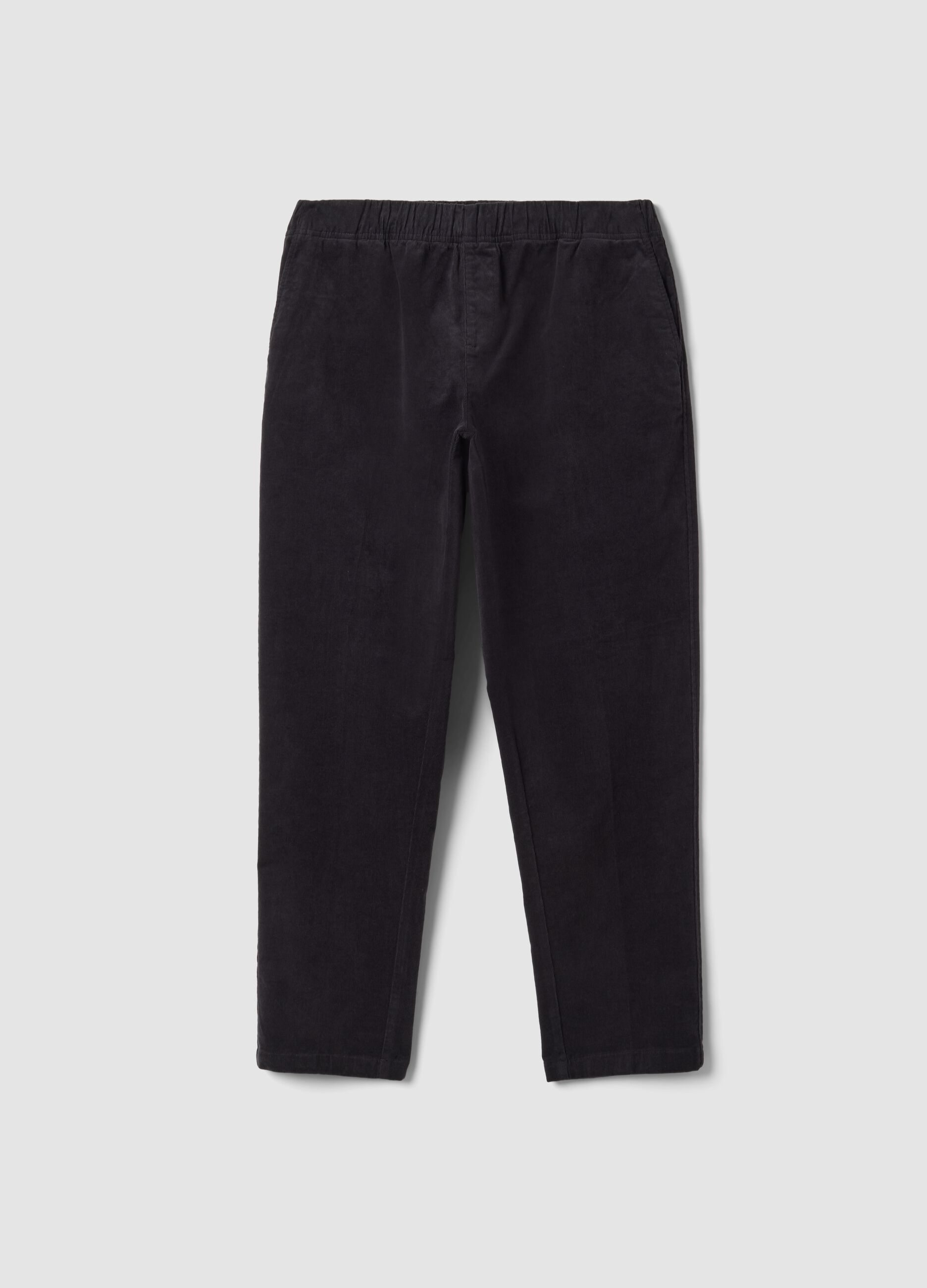 Pantaloni blu in cotone elasticizzato wide leg