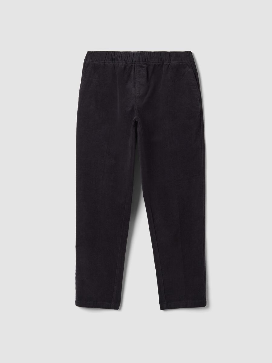 Blue stretch cotton wide-leg trousers_0