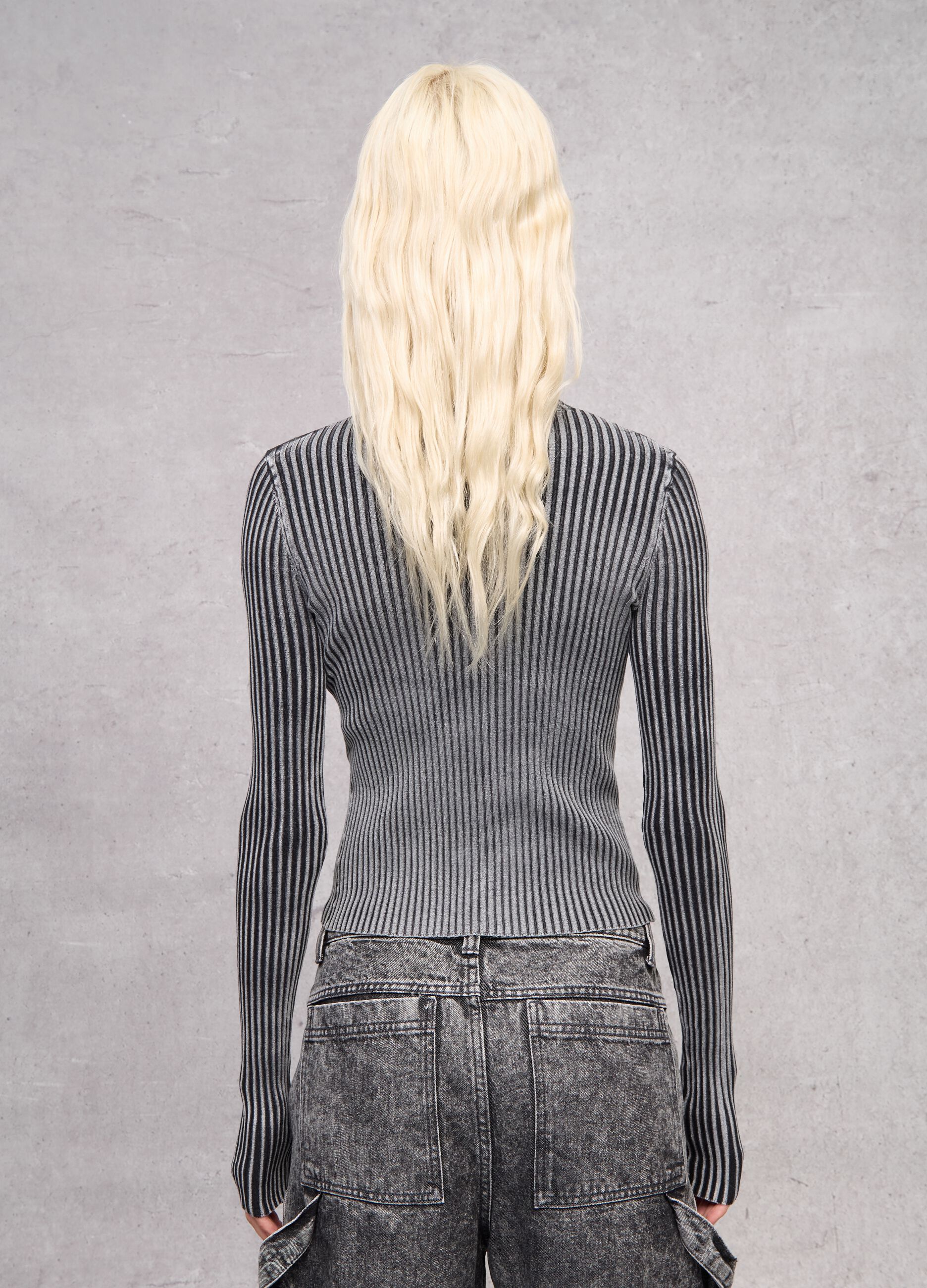 Full-Zip Ribbed Knit Vintage Grey