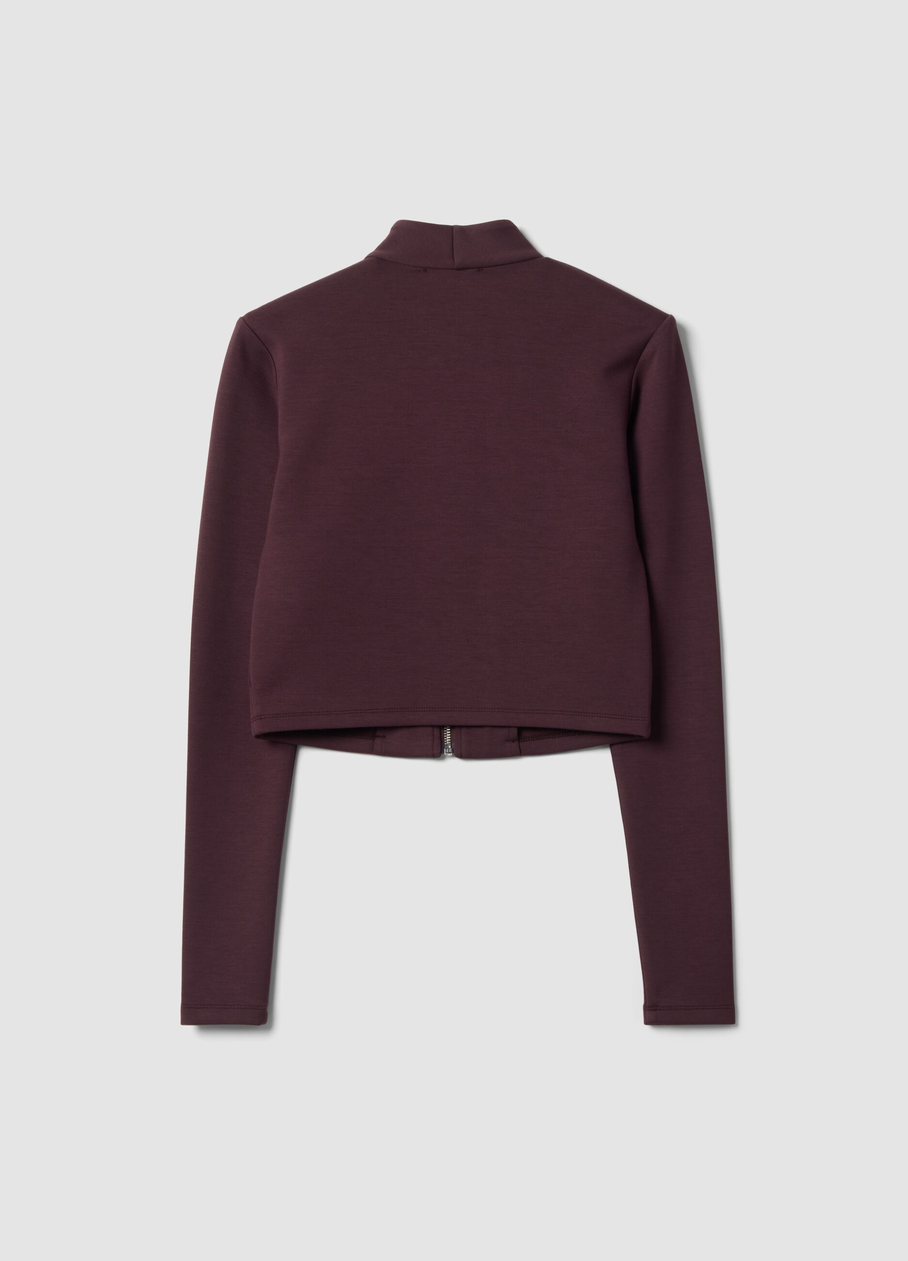 Purple fitted stretch-modal sweatshirt with high neck