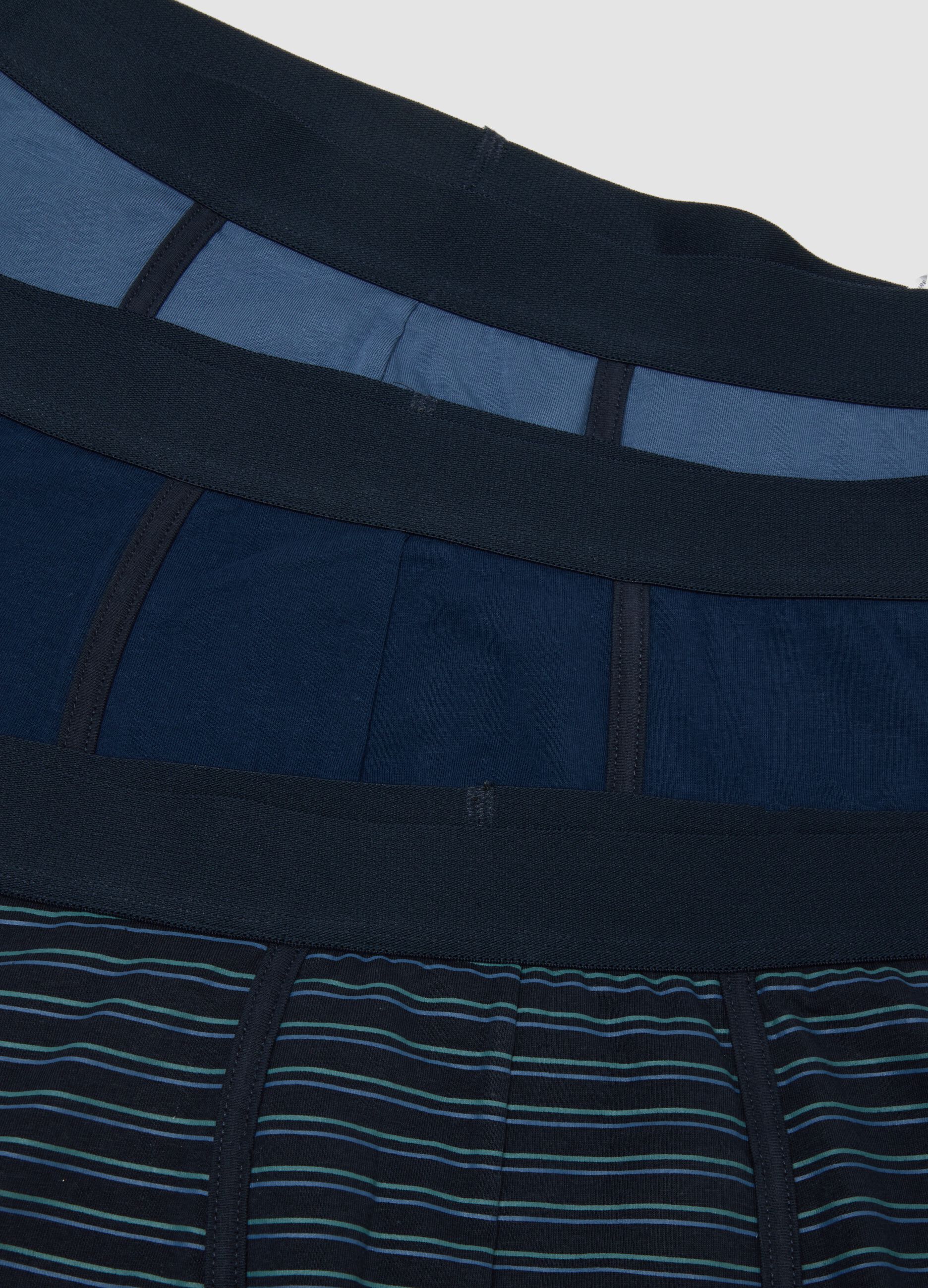 Pack of 3 blue mid-length boxer briefs in stretch organic cotton